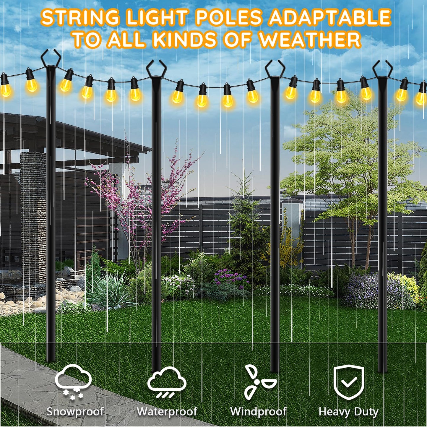 4 Pack 10FT String Light Poles, Metal Light Poles for Outside String Lights,with Fork,Hanging Light Poles for Patio,Backyard,Garden,Deck,Party,Wedding (4 Pack)