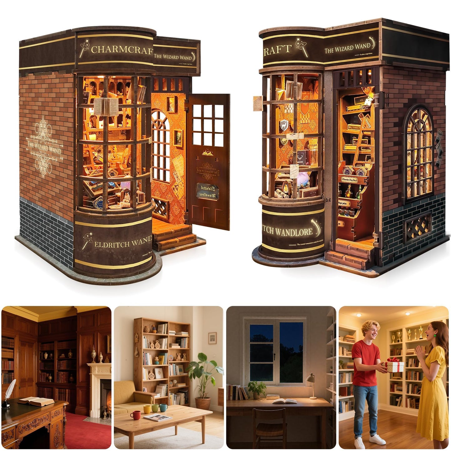 Book Nook Kits for Adults: SUNNINO Book Nook Kit Model Kits Craft Kits for Adults - DIY Miniature House Kit for Bookshelf Booknook Tiny House with Sensor Led Light