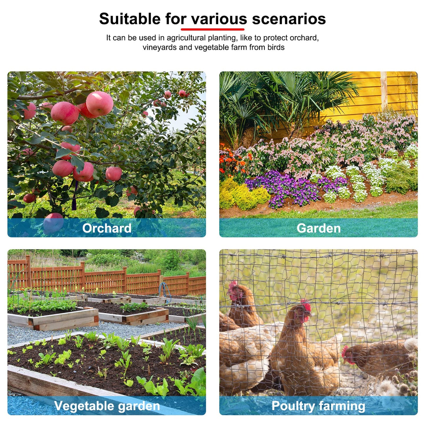 EVTSCAN Nylon 50 x 100FT Anti-Bird Netting Protecting Plant Vegetable Fruit Tree Sparrow Catching Mesh for Garden Orchard