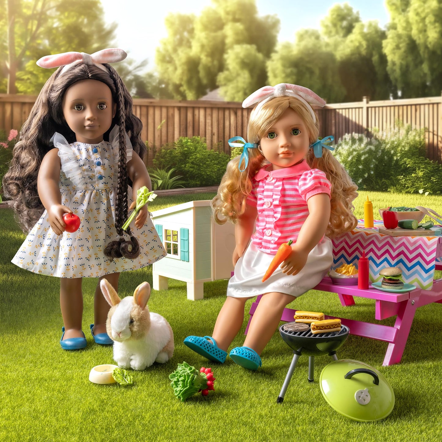 Our Generation – Pet Home Animal House Playset – Mini Plush Rabbit Stuffed Animal – 18-Inch Doll Accessories – Pretend Play 3+ Years – Bunny Hutch Playset