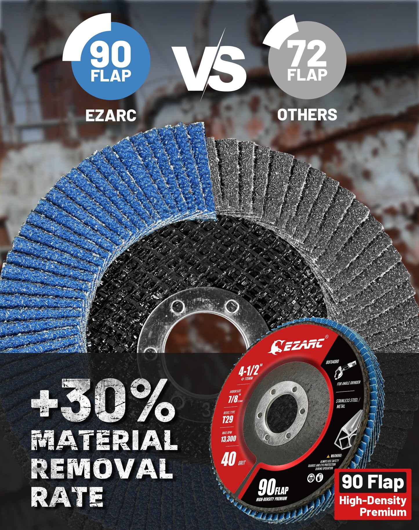 EZARC Flap Discs 40 Grit, 4 1/2 x 7/8-Inch High Density Flap Sanding Disc, Type 29 Zirconia Grinding Wheel for Stainless Steel, Sheet Metal 12 Pack