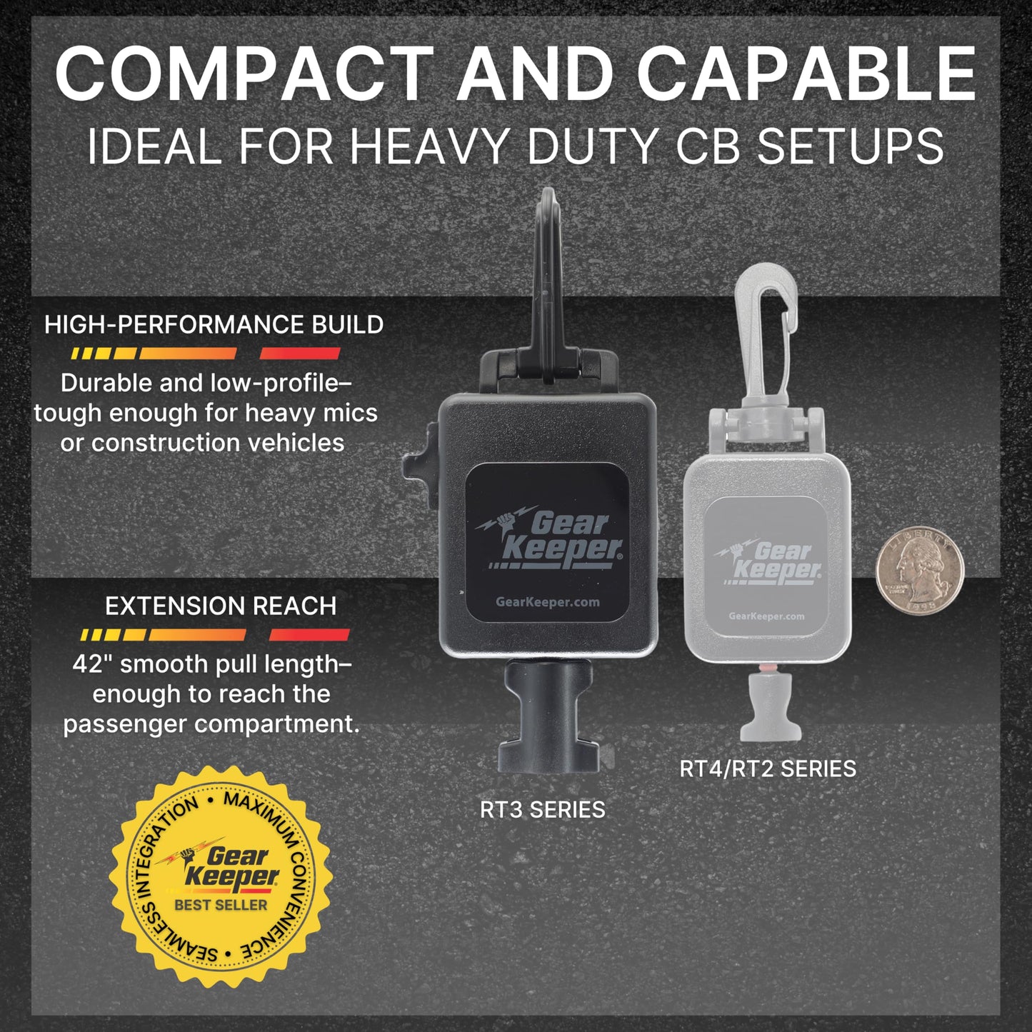 Hammerhead Industries RT34712 Gearkeeper(r) Hd Retractable Cb Mickeeper(r) with Hd Snap Clip-Chrome Finish