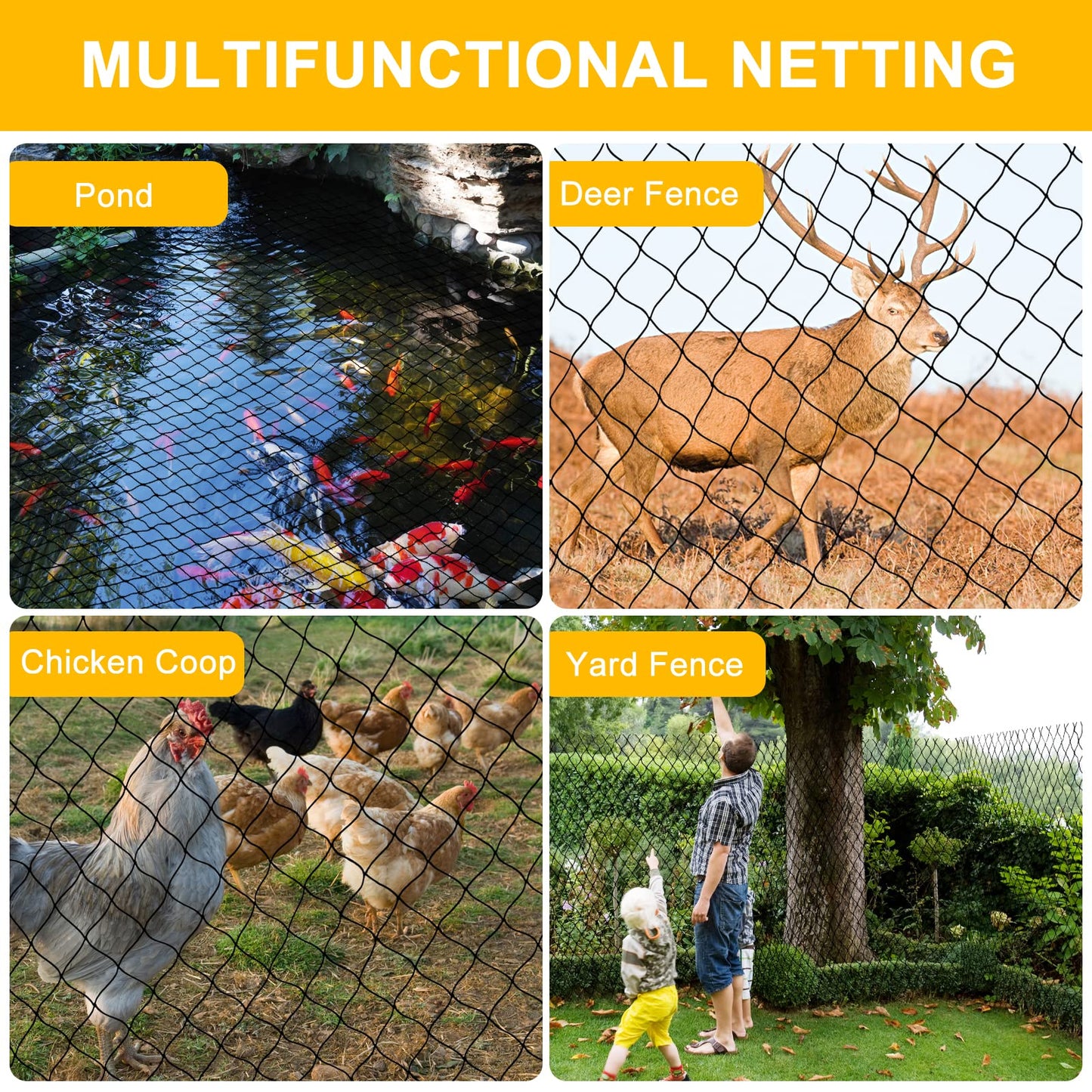 Bird Net 25'x50' With 2.4" Square Mesh for Garden, Chicken Coop, Poultry, Aviary - Heavy Duty Nylon Netting for Pests, Deer Fence, Fruit Trees