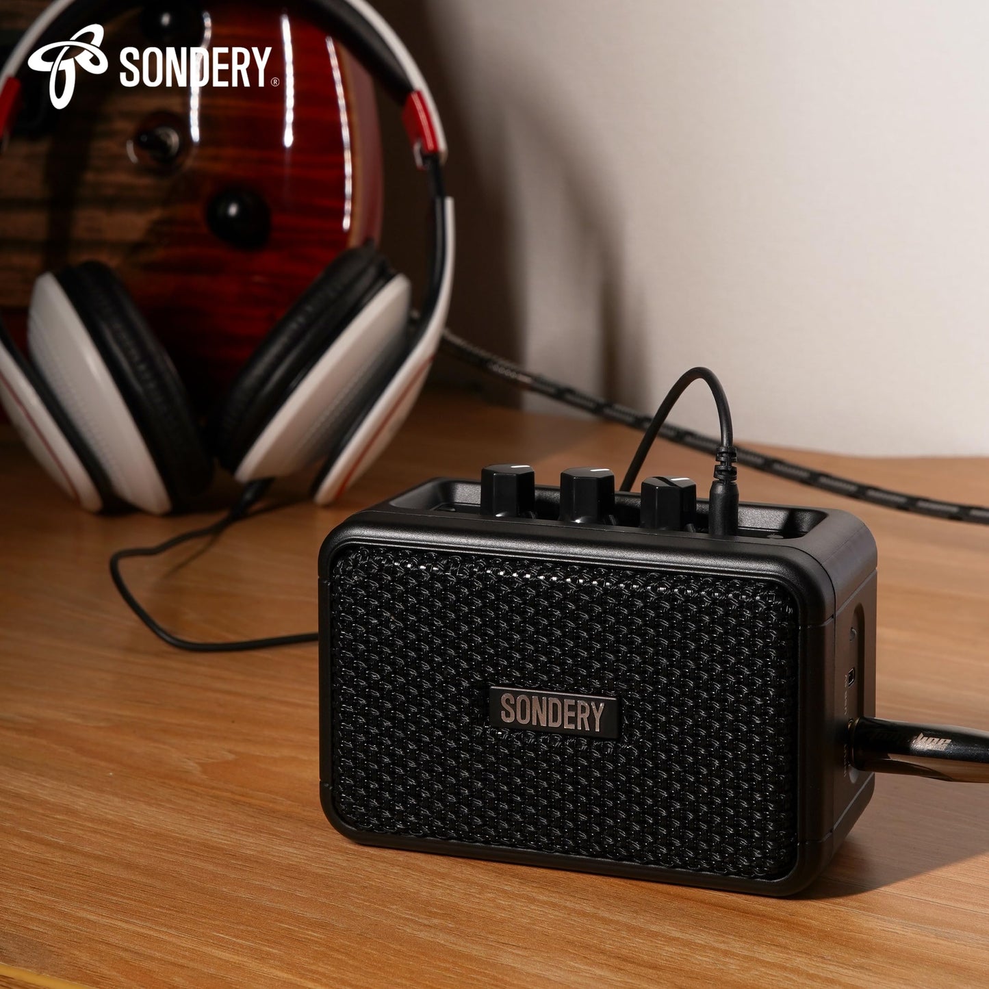 Sondery Mini Guitar Amp 5W Two Speaker Rechargeable Portable Pratice Small Amplifier for Electric Guitar Overdrive/Clear Effects and Bluetooth