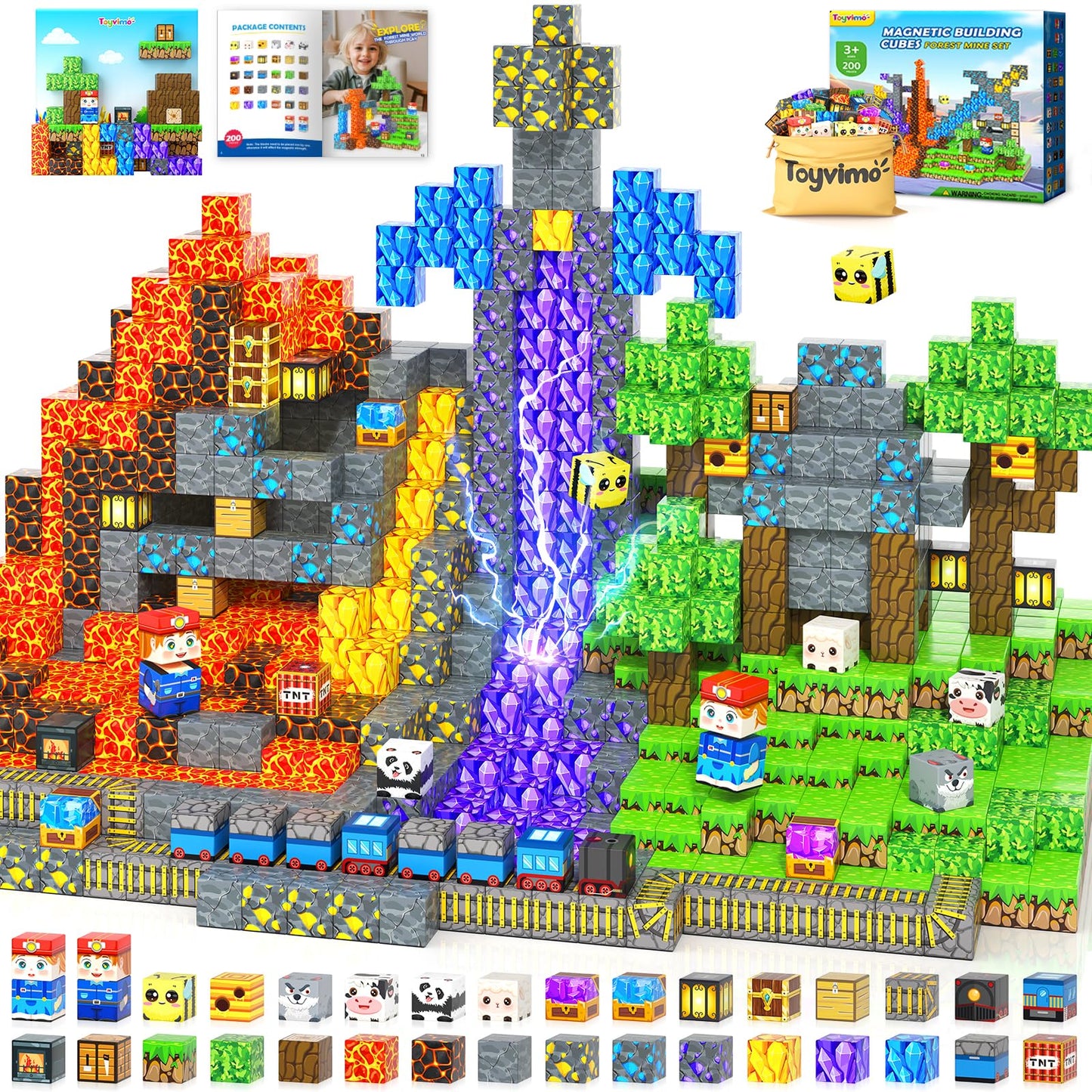 200PCS Magnetic Blocks STEM Sensory Kids Building Toys Magnetic Tiles with Magnet Board for Kids Ages 3+ Birthday for 3-5 6-7 8-12 Year Old Boys & Girls