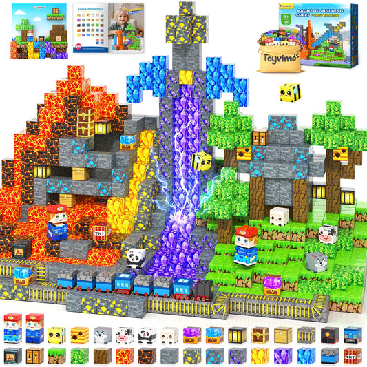 200PCS Magnetic Blocks STEM Sensory Kids Building Toys Magnetic Tiles with Magnet Board for Kids Ages 3+ Birthday for 3-5 6-7 8-12 Year Old Boys & Girls