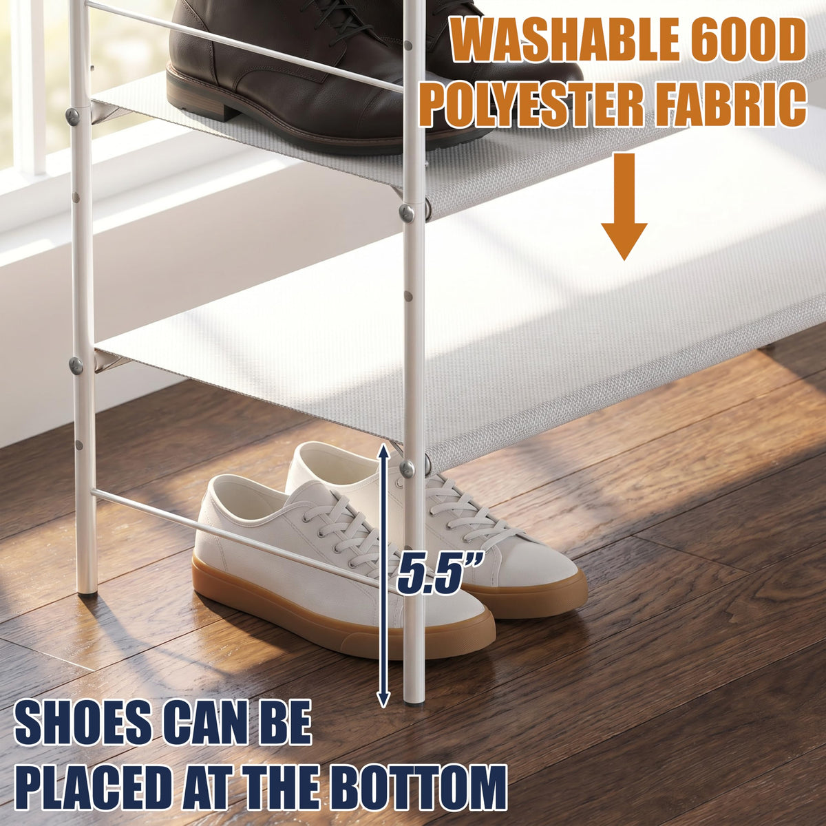Simple Houseware 6-Tier Shoe Rack Organizer with Side Hanging Pockets, Tall Shoe Storage for Closet, Entryway, or Garage, Holds 20–28 Pairs, White