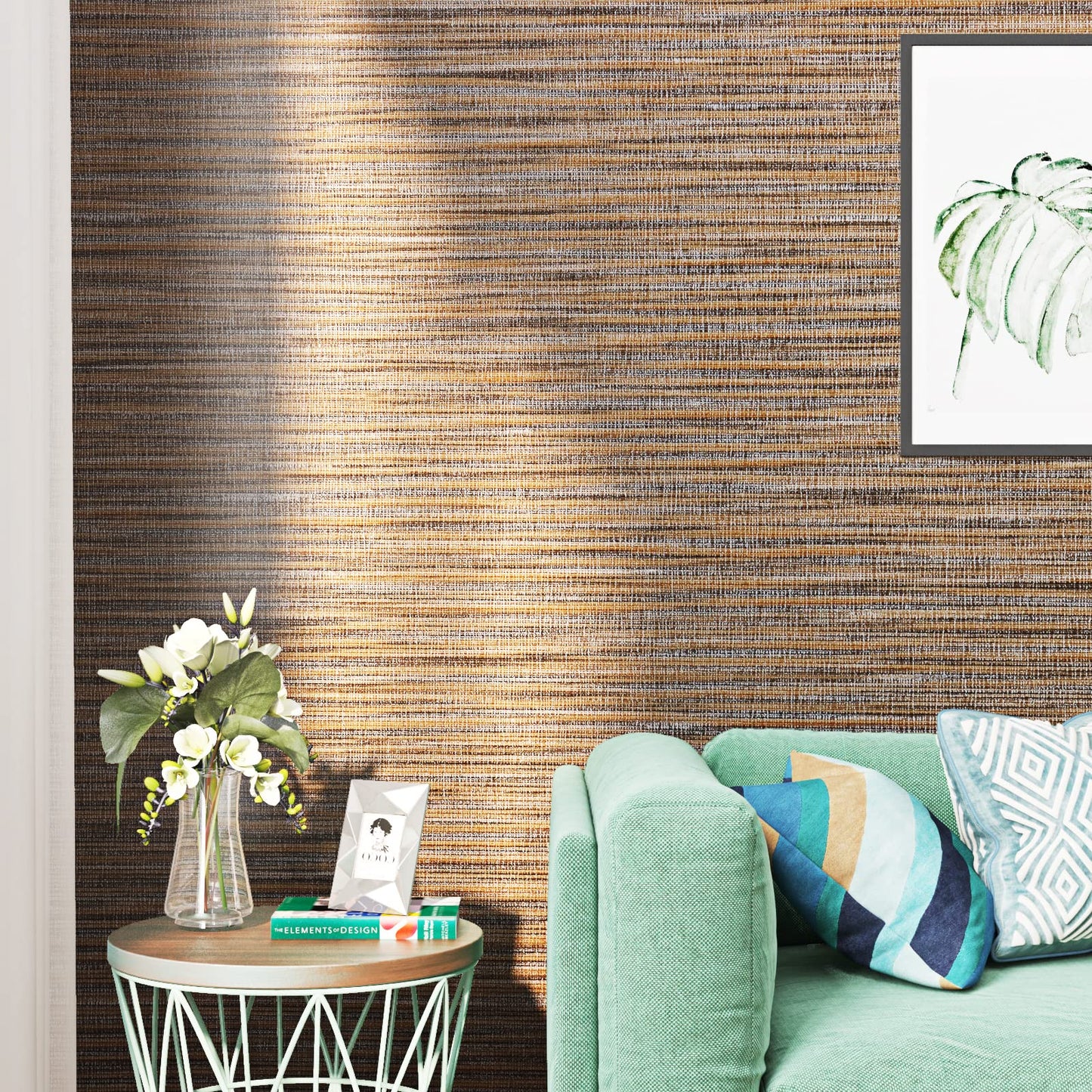 FunStick 40CMX12M Grasscloth Peel and Stick Wallpaper Removable Tan Brown Faux Grasscloth Wallpaper Textured Self Adhesive Brown Contact Paper for Cabinets Room Walls Furniture Desk Renter Friendly