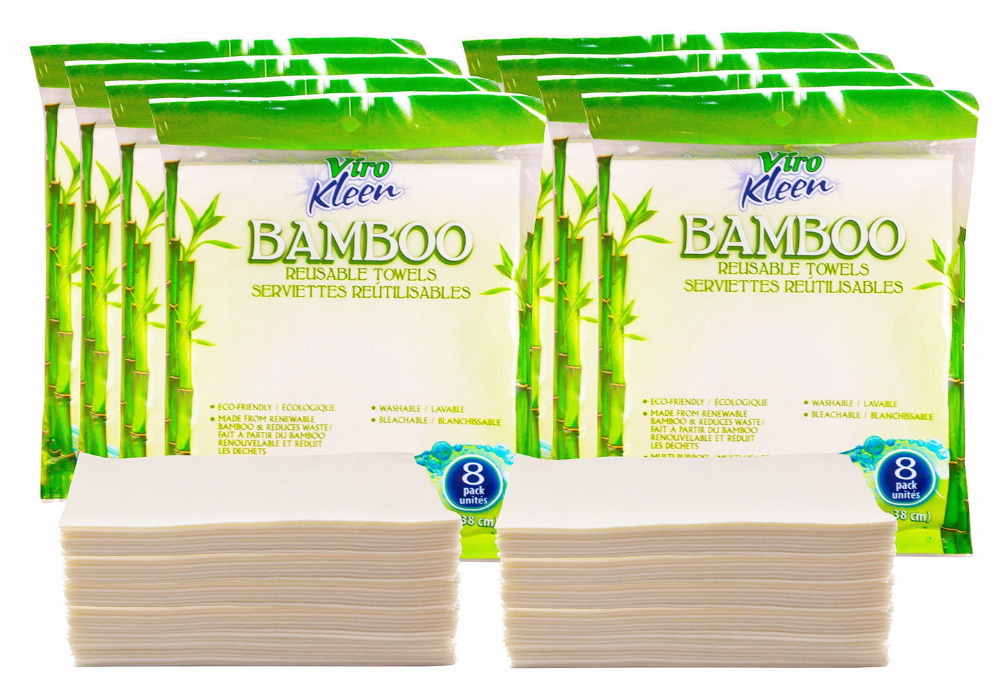 Eco-Friendly Reusable Bamboo Towels 64-Count - Heavy Duty Cleaning Wipes, Washable, Bleachable - Reduces Household Wastes, Replaces Months of Disposable Paper Towels
