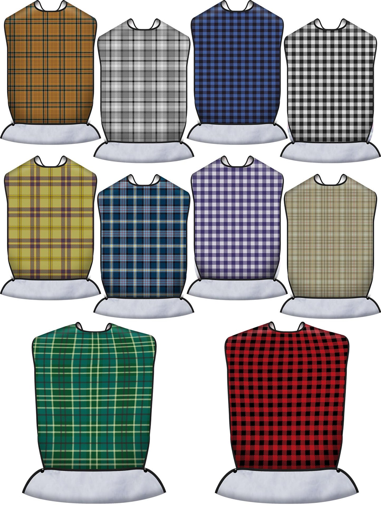 10 Pcs Adult Bib for Eating Washable Waterproof Clothing Protector with Crumb Catcher Reusable Large Bibs for Men Elderly Women Senior, Assorted Plaid Patterns