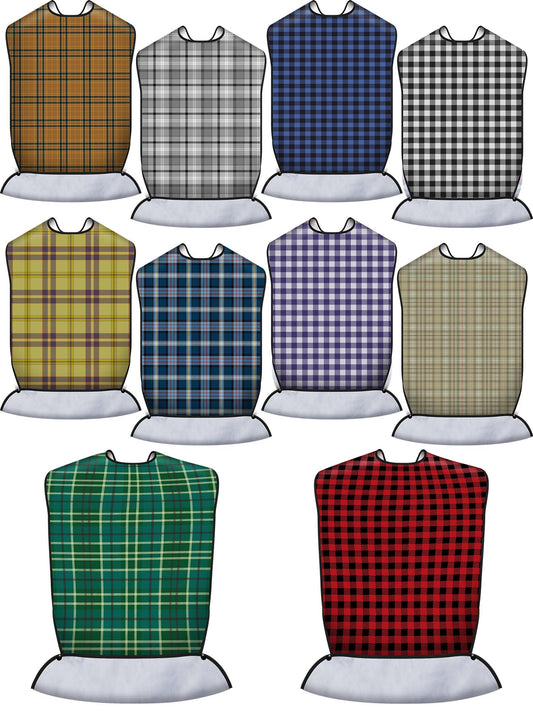 10 Pcs Adult Bib for Eating Washable Waterproof Clothing Protector with Crumb Catcher Reusable Large Bibs for Men Elderly Women Senior, Assorted Plaid Patterns