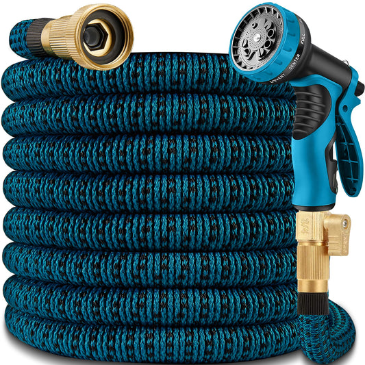25 FT Garden Hose – 2026 Upgarded Expandable Garden Hose w/10 Pattern Spray Nozzle, 650psi Brass 3/4” Fittings – Lightweight, Durable, Kink-Free, Retractable Water Hoses for Gardening(Blue Black)