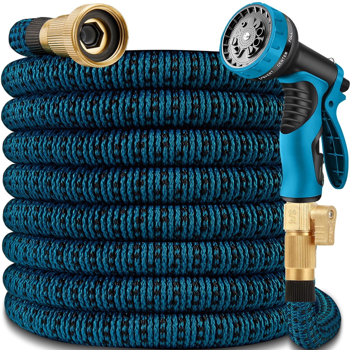 100 FT Garden Hose – 2026 Upgarded Expandable Garden Hose w/10 Pattern Spray Nozzle, 650psi Brass 3/4” Fittings – Lightweight, Durable, Kink-Free, Retractable Water Hoses for Gardening(Blue Black)