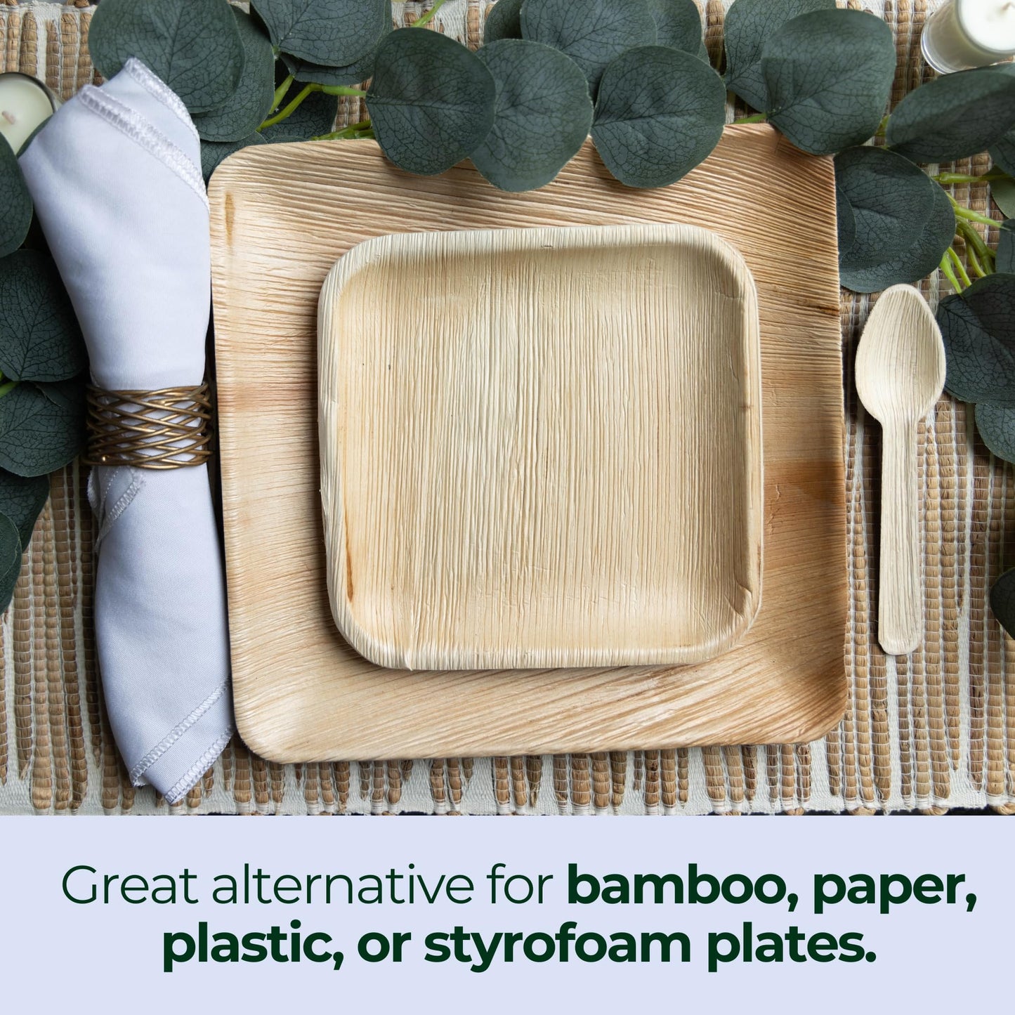 Dtocs Palm Leaf Plates Set (50) – 10" Dinner, 7" Dessert Combo | Bamboo Disposable Look | Party Platter Pack for Holidays, Gifting & Stocking Stuffers | Alternative to Plastic, Wood & Paper Plates