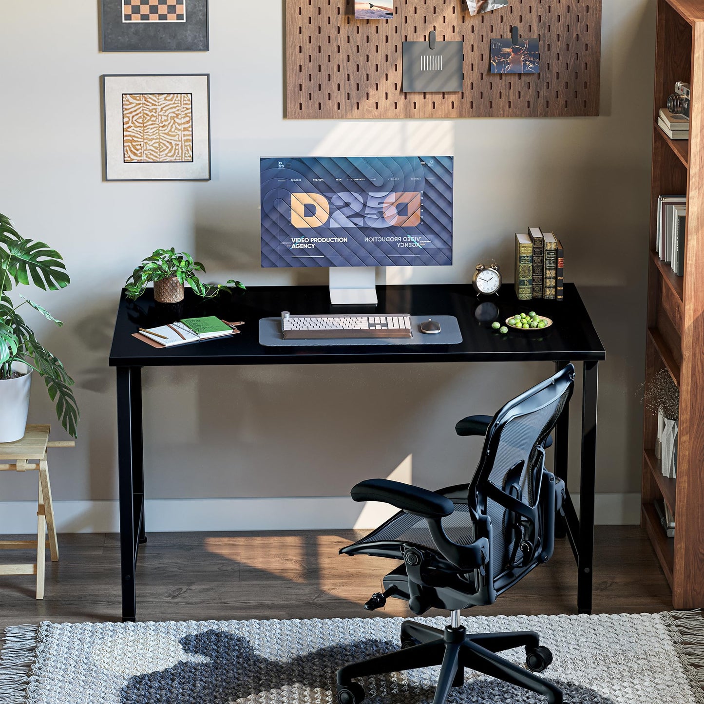 Grandder 40 inch Computer Desk, Small Home Office Desk Study Writing Kid Table, Simple PC Gaming Desk, Adjustable Feet, Black