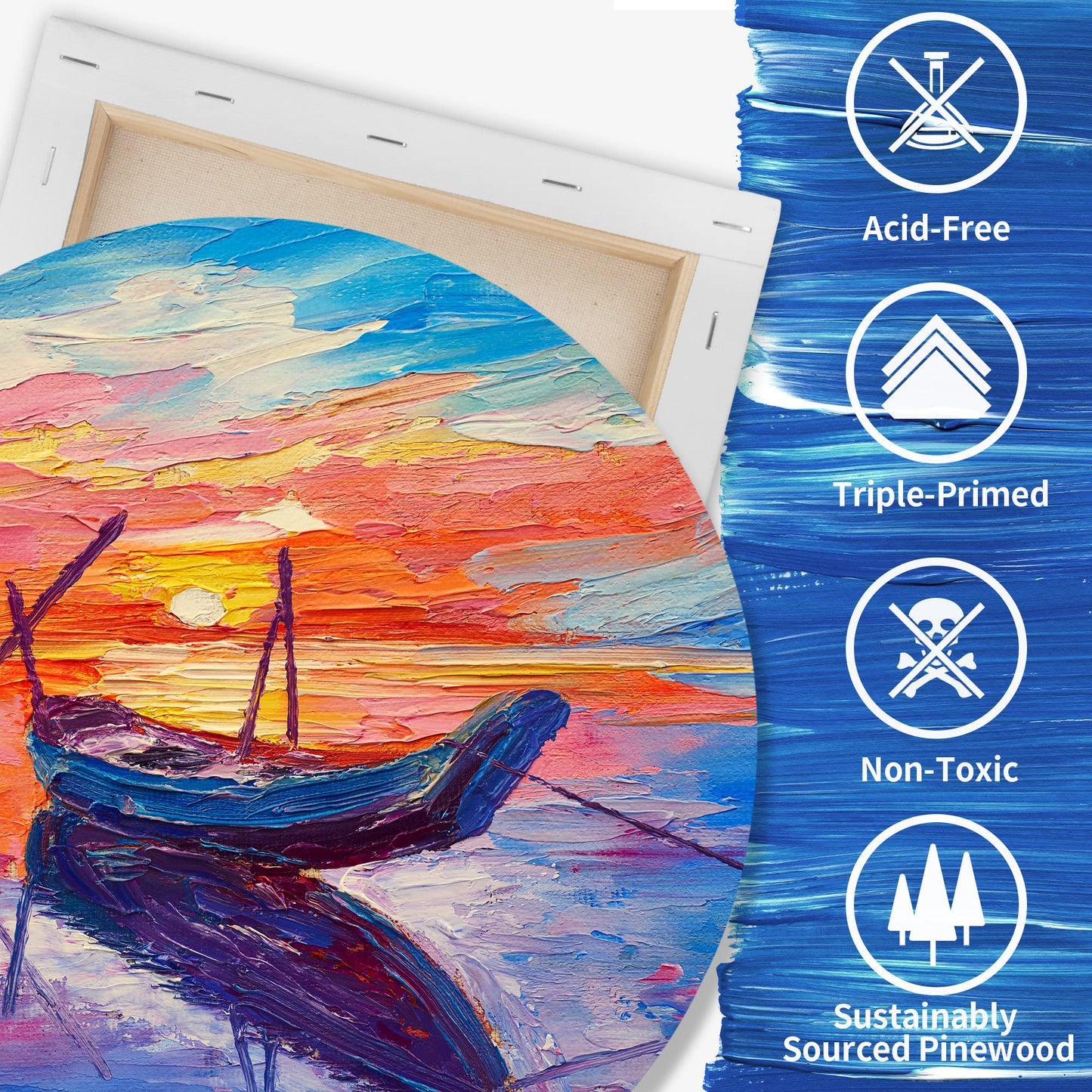 FIXSMITH 24 Pack Canvas for Painting, Multi Pack - 4x4", 5x7", 8x10", 9x12", 11x14", 12x16", Round Canvas 12x12", 8x8" (3 of Each), 100% Cotton, Primed Canvases for Acrylic, Oil, Wet or Dry Art Media
