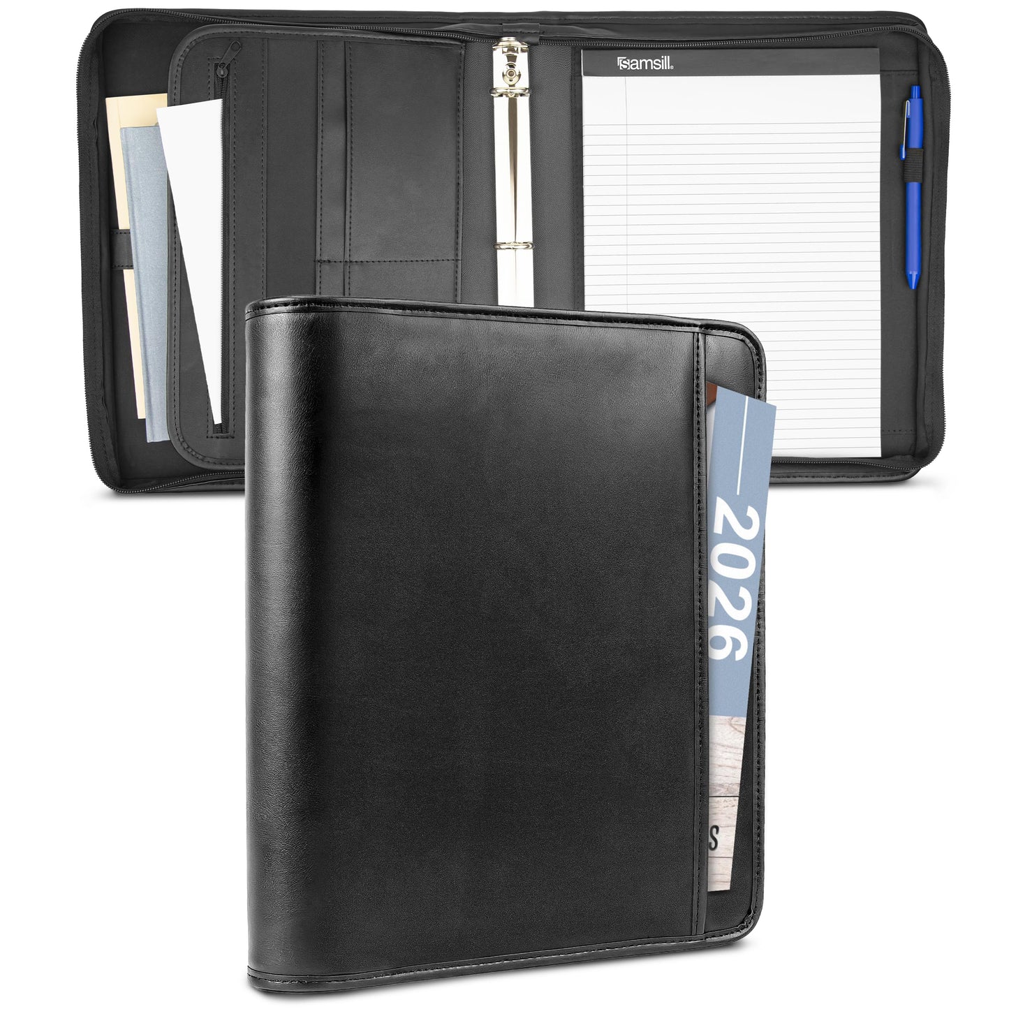 Samsill 15650 Professional 1-Inch Zipper Binder with iPad Pocket, Black