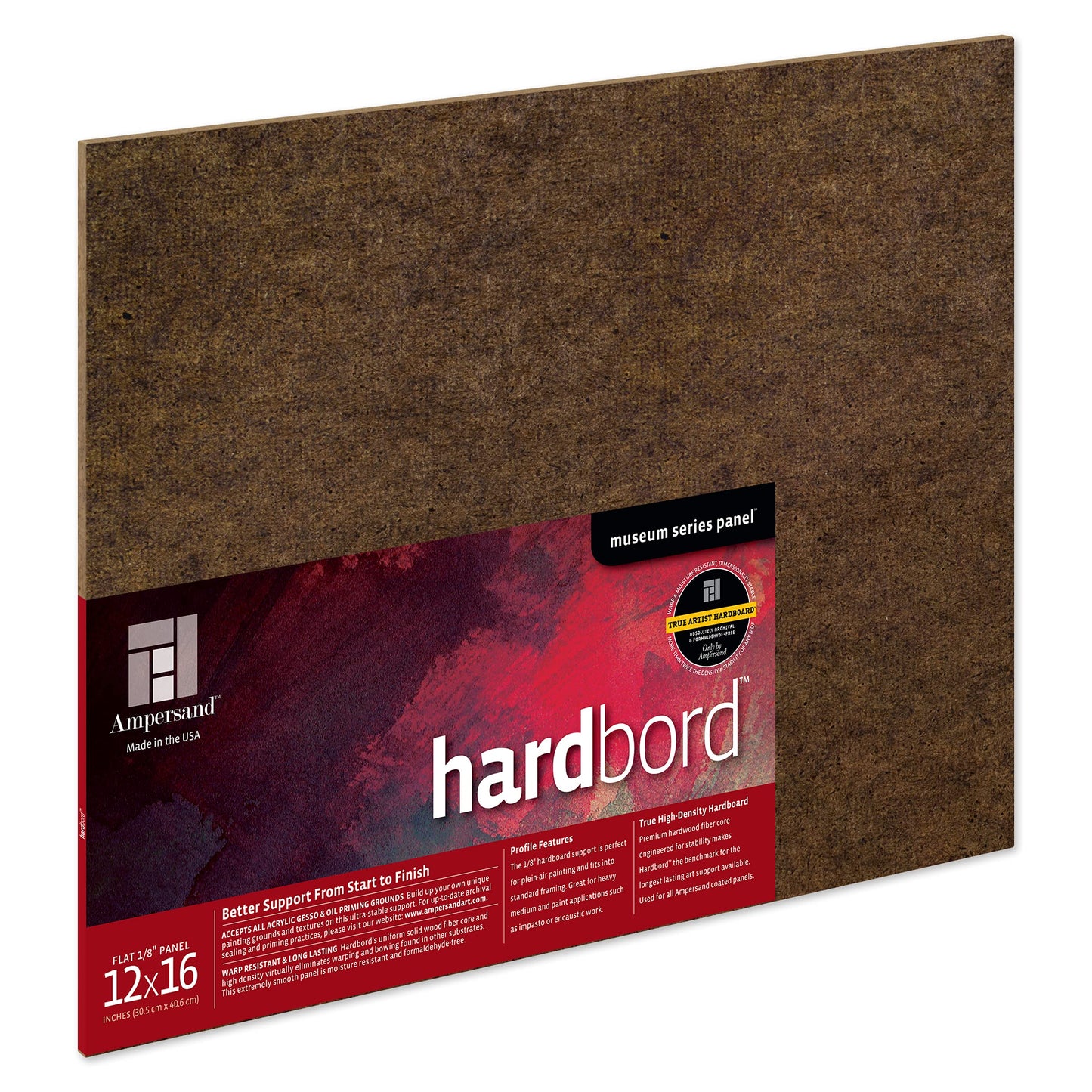 Ampersand Art Supply Hardboard Wood Painting Panel: Museum Series Hardbord, 12" x 16", 1/8 Inch Flat Profile