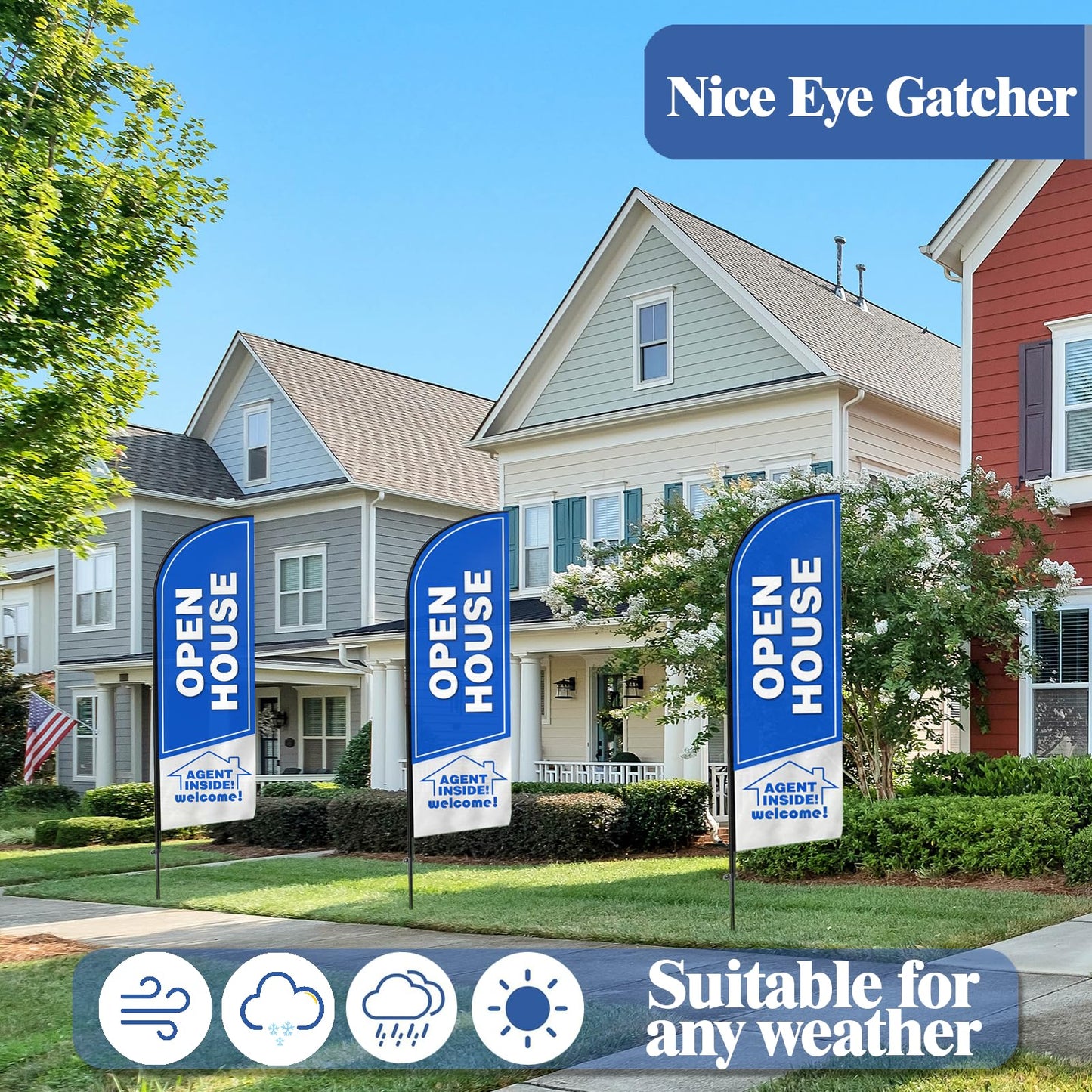 Cevicant Open House Flags Kit: Light Blue, Aluminum & Polyester, Open House Signage Kit, Sign, Attention-Grabbing, Festive, Real Estate, 8ft x 96in Banner, 30 Balloons