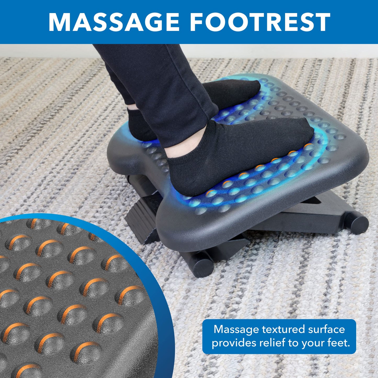Mount-It! Under Desk Footrest with Foot Pedal Height Adjustment (4.25"–6.75"), Adjustable 30° Tilt Ergonomic Office Foot Rest, Non Slip Massage Surface Foot Stool Under Desk
