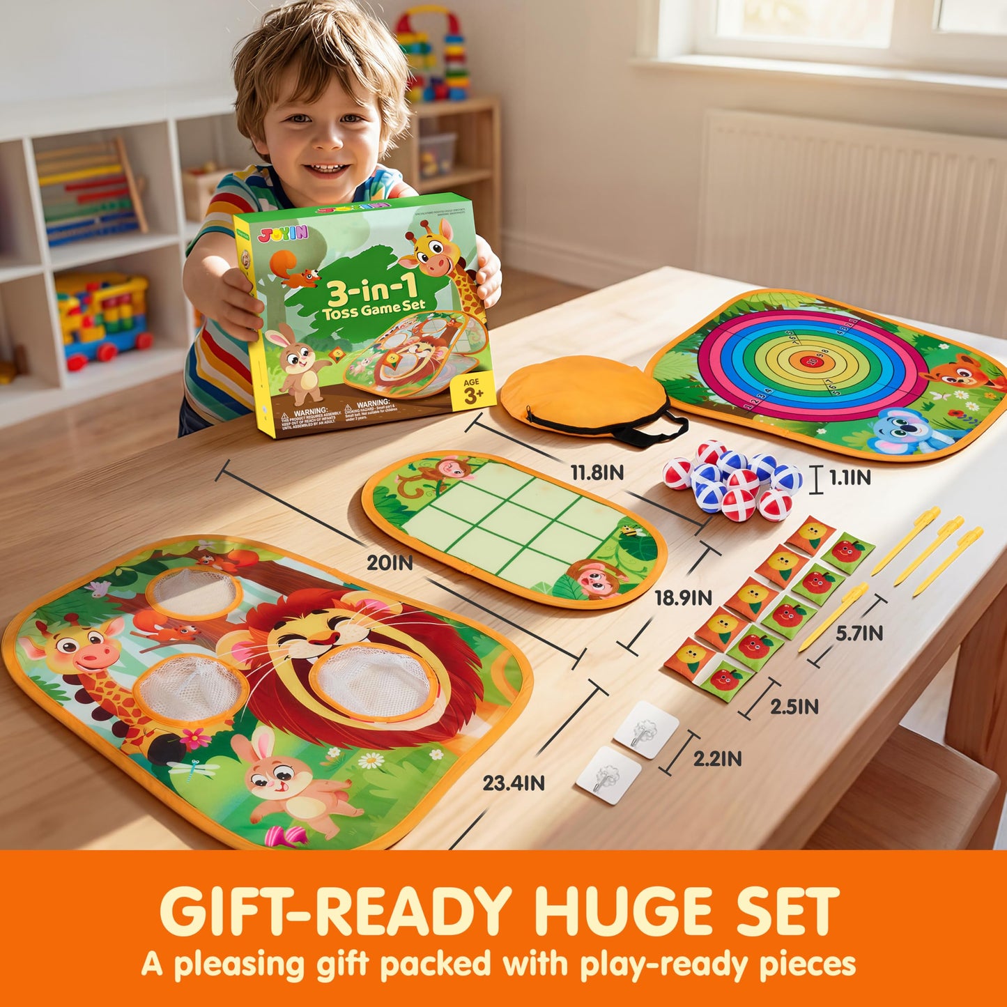 JOYIN 3-in-1 Animal Bean Bag Toss Game for Kids, Portable Corn Hole Games with Tic Tac Toe & Dartboard, Outdoor Toys for Party Yard Beach Lawn, Birthday Gift for Boys Girls Toddlers