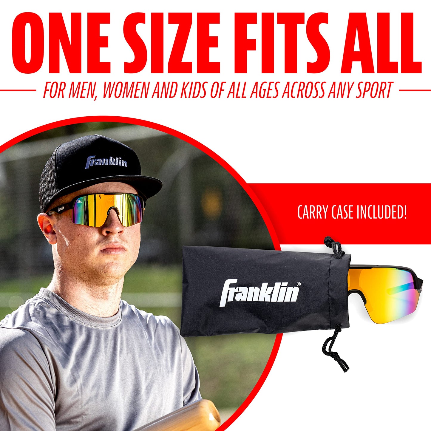 Franklin Sports Non Flip Round MLB Deluxe Pro Sunglasses, Black/Multi, One Size