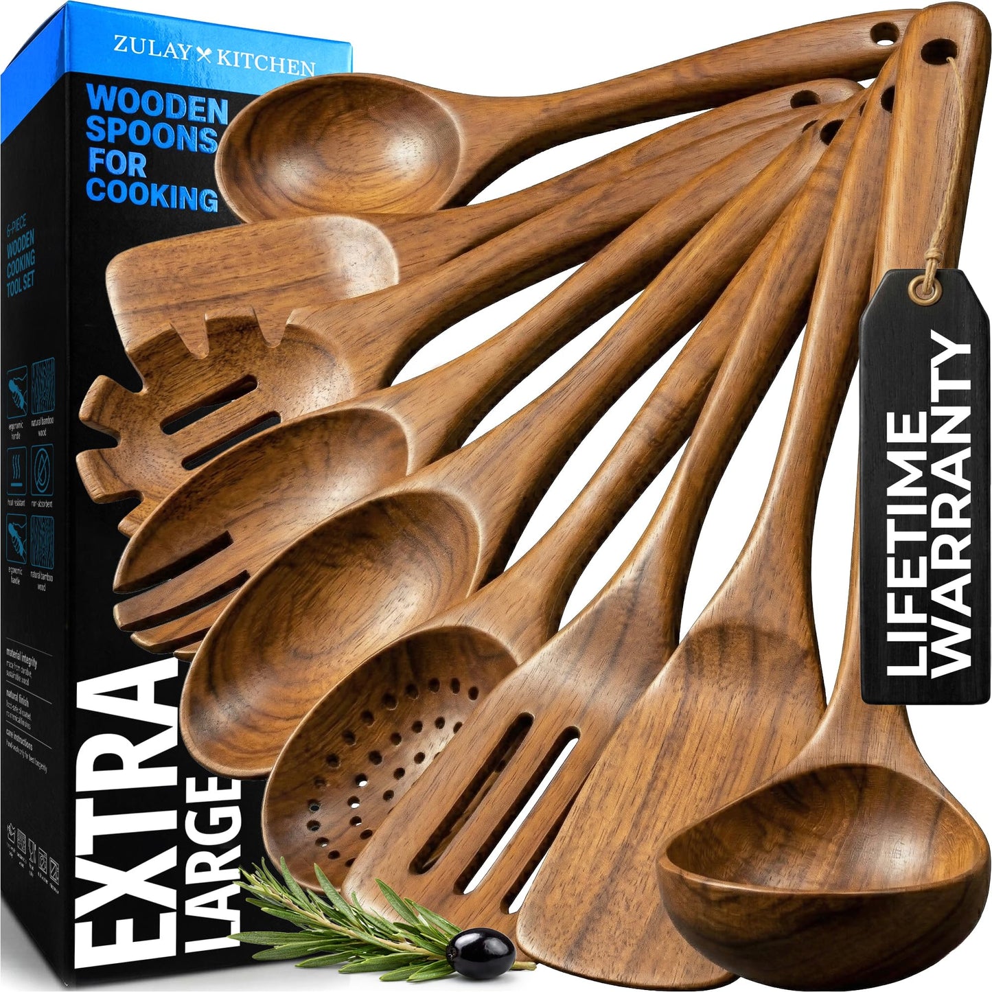 Zulay Kitchen 9-Piece Wooden Spoons for Cooking - Smooth Finish Teak Utensils - Soft Comfortable Grip Wood Spoons - Non-Stick Wooden Cooking Utensils - Teak Spoon Utensil Sets
