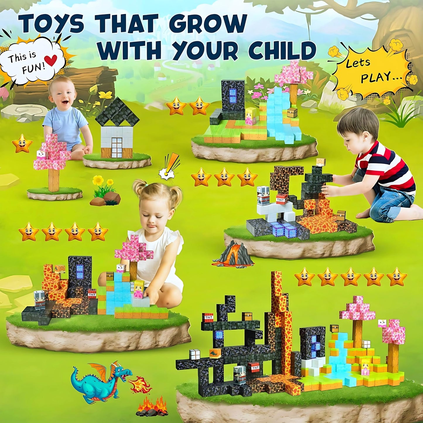 150PCS Magnetic Blocks Building Cubes, STEM Learning Toys Magic Portal Adventure Set, Stacking Blocks Montessori Sensory Games, Educational Birthday Gift for 3 4 5 6 7 8-12 Year Old Boys & Girls