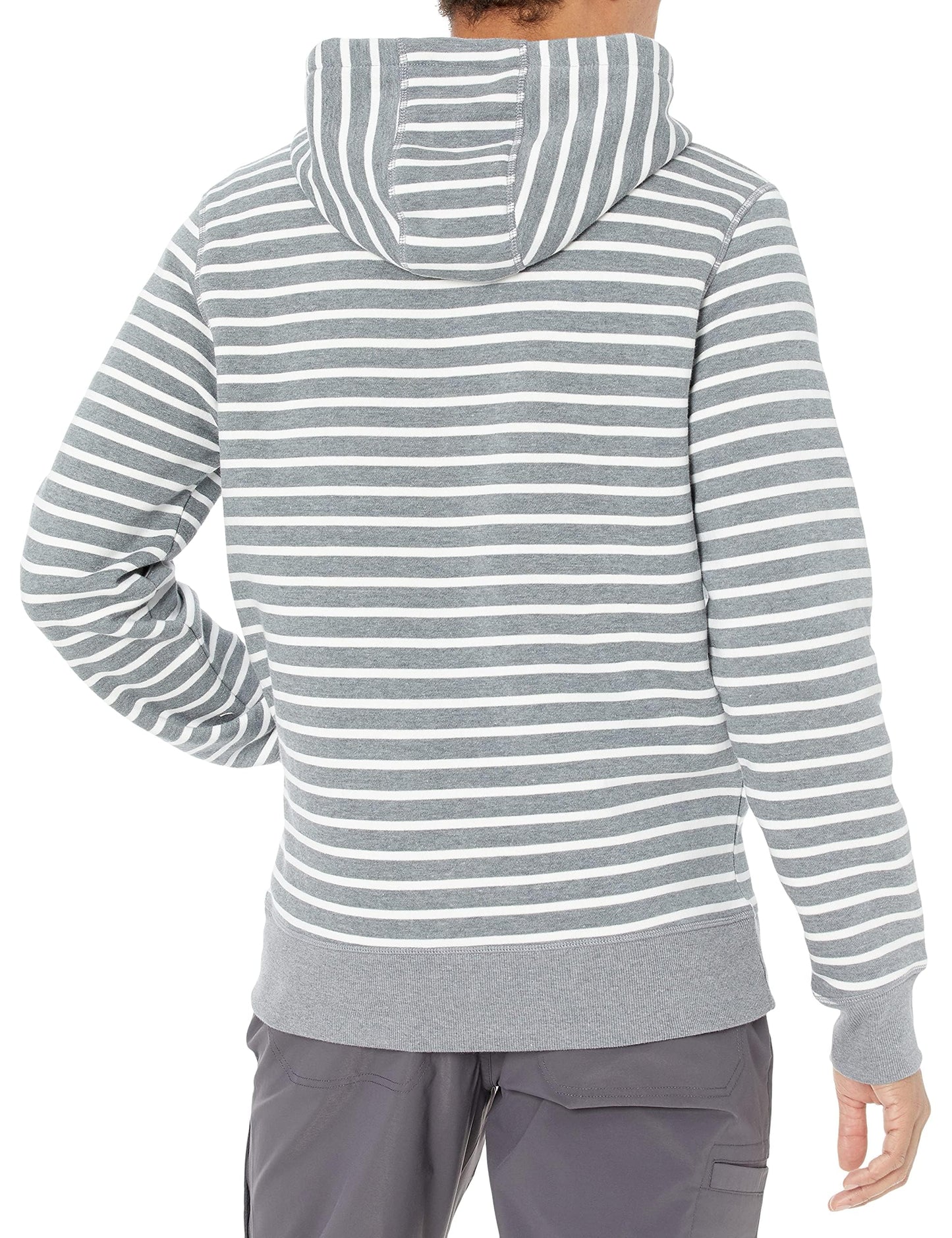 Amazon Essentials Men's Full-Zip Hooded Fleece Sweatshirt, Grey Heather Stripe, Medium