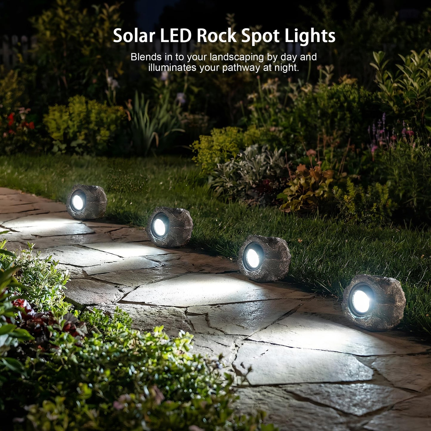 Candieslife Solar Garden Rock Lights Outdoor - IP65 LED Waterproof Solar Spotlight, Solar Powered Landscape Path Decorative Garden Stone Lights for Pathway, Walkway, Yard, Patio (2 Pack)