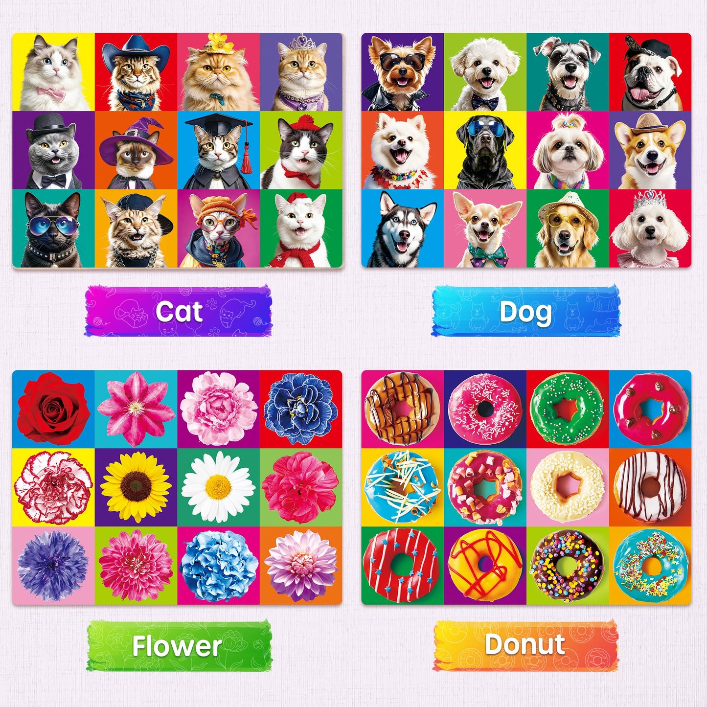 SYNARRY 100 Piece Puzzles for Kids Ages 4-6, Cats Dogs Flowers Donuts Puzzles for Kids Ages 6-8, Large Jigsaw Puzzles for 4-8 Years Old, Educational Toys Gifts for 3-5 5-8 8-10 Years Old Boys Girls