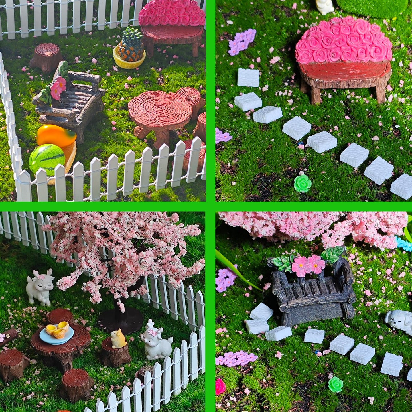 Kai Dream Fairy Garden Accessories, Fairy Garden Kit, 118 Pieces of Miniature Decor: Mushrooms, Bridge, Steps, Moss, Furniture Figurines, Fake Fence, Flowers, and Blue Crystal Gravel