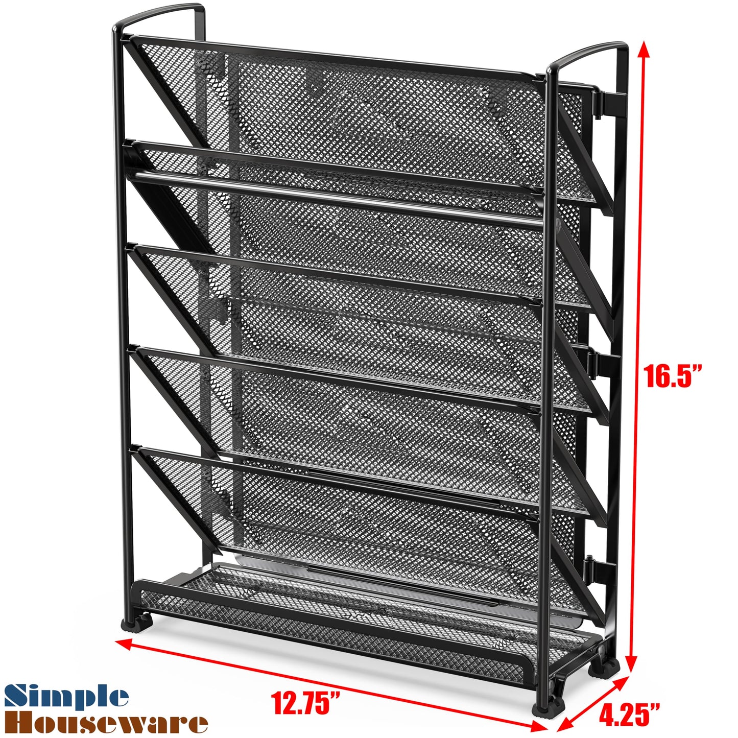 Simple Houseware 6-Tier Mesh Wall Mount File Organizer & Desktop Paper Holder - 5 Tilted Trays + 1 Flat Bottom Tray, Wall Mount Hardware Included, Black