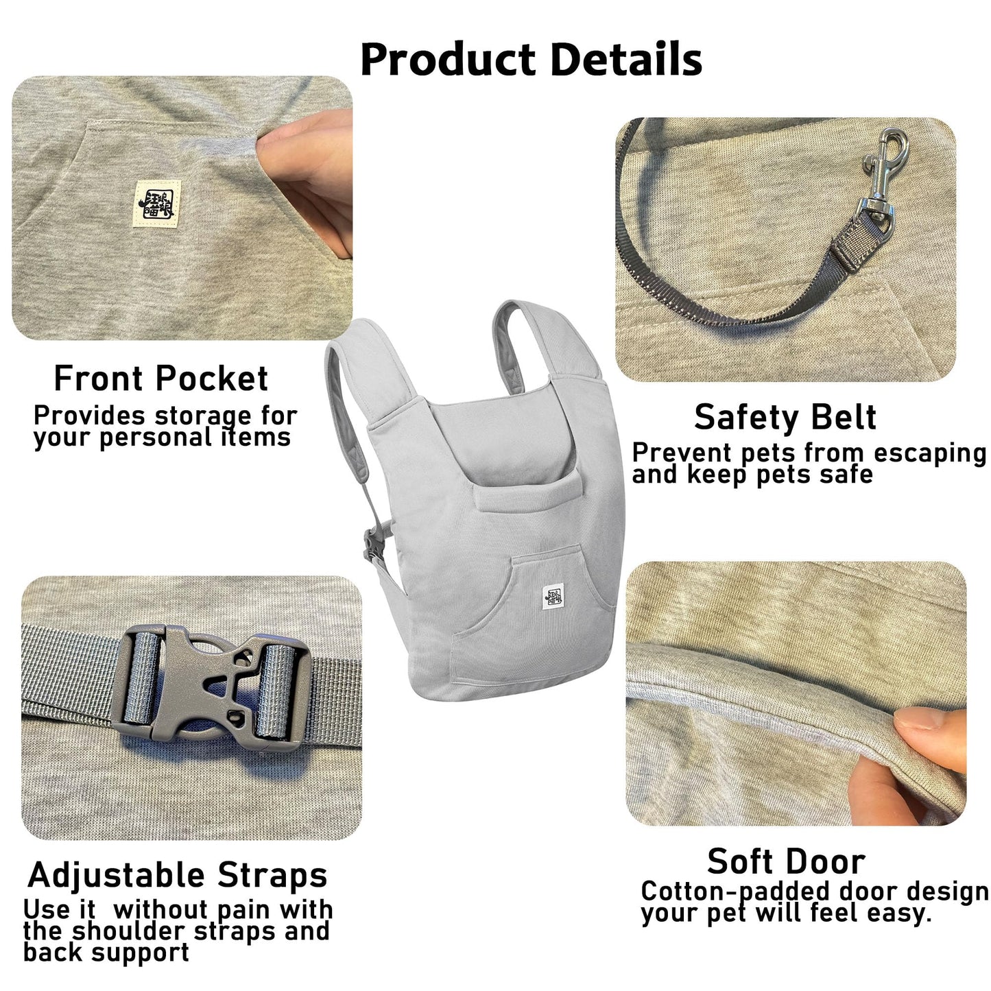 FLAdorepet Pet Carrier Backpack for Extra Small Dog Cat and Rabbit,Yorkie Teacup Chihuahua Front Dog Puppy Carrier Backpack for Traveling Hiking Camping,Hands Free Pet Sling, Anxiety Relief Grey