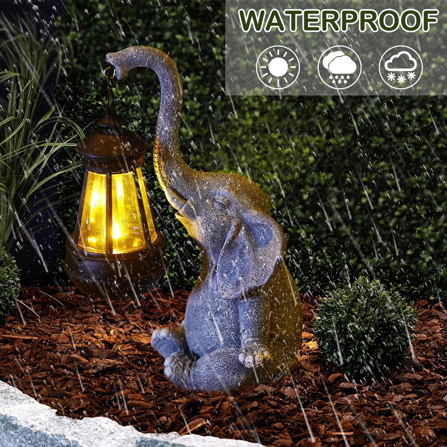 Attivolife Lucky Elephant Solar Light for Garden Decor, Outdoor Statue Waterproof Resin Figurines Lamp, Art Patio Lawn Easter Balcon Yard Ornament - Gifts for Women Mom Grandma Mother's Day Birthday