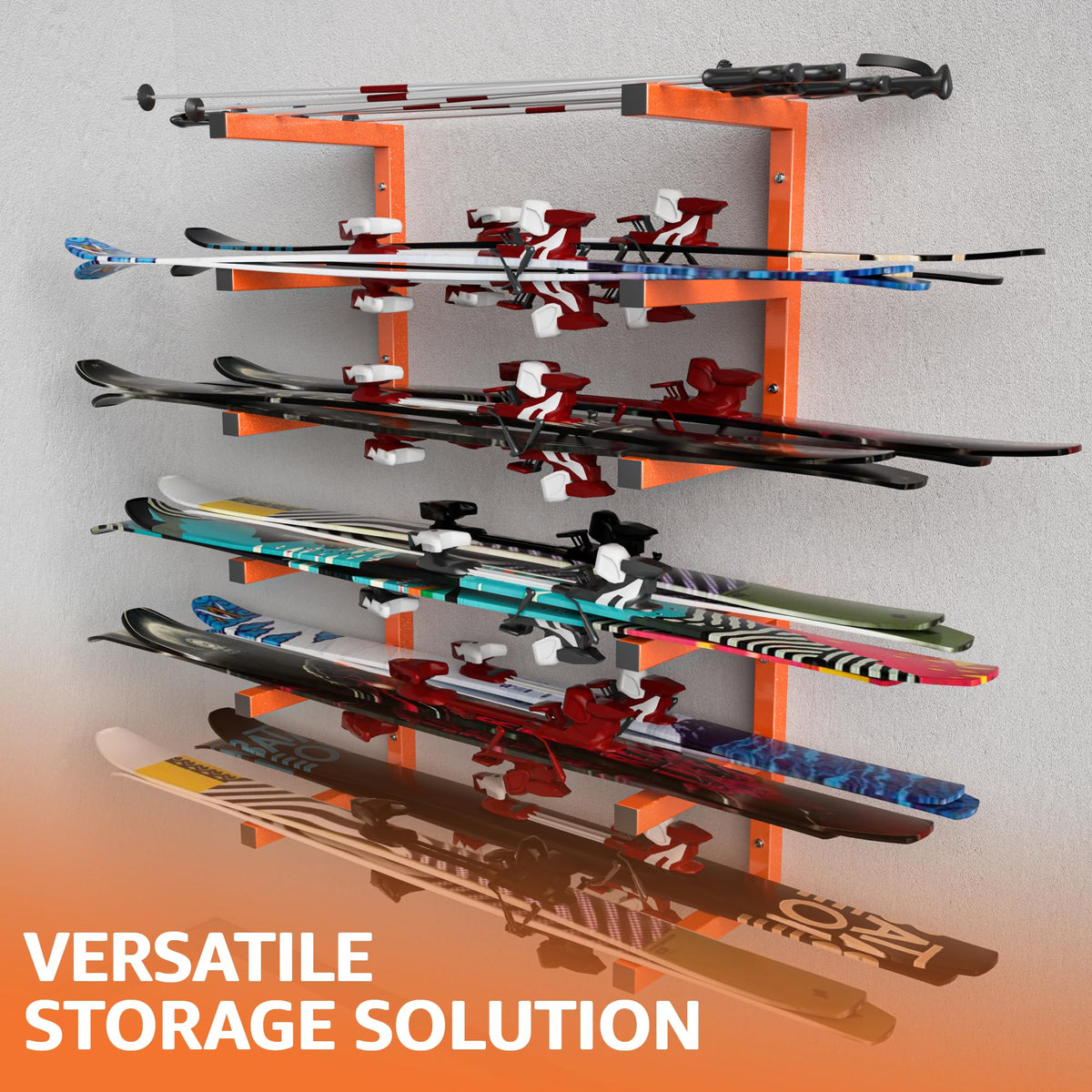 YYR Wood Organizer and Lumber Storage Rack Wall Mount, Heavy Duty Metal Shelf with 6-Level Max 1200 lbs, Indoor & Outdoor Use - Orange