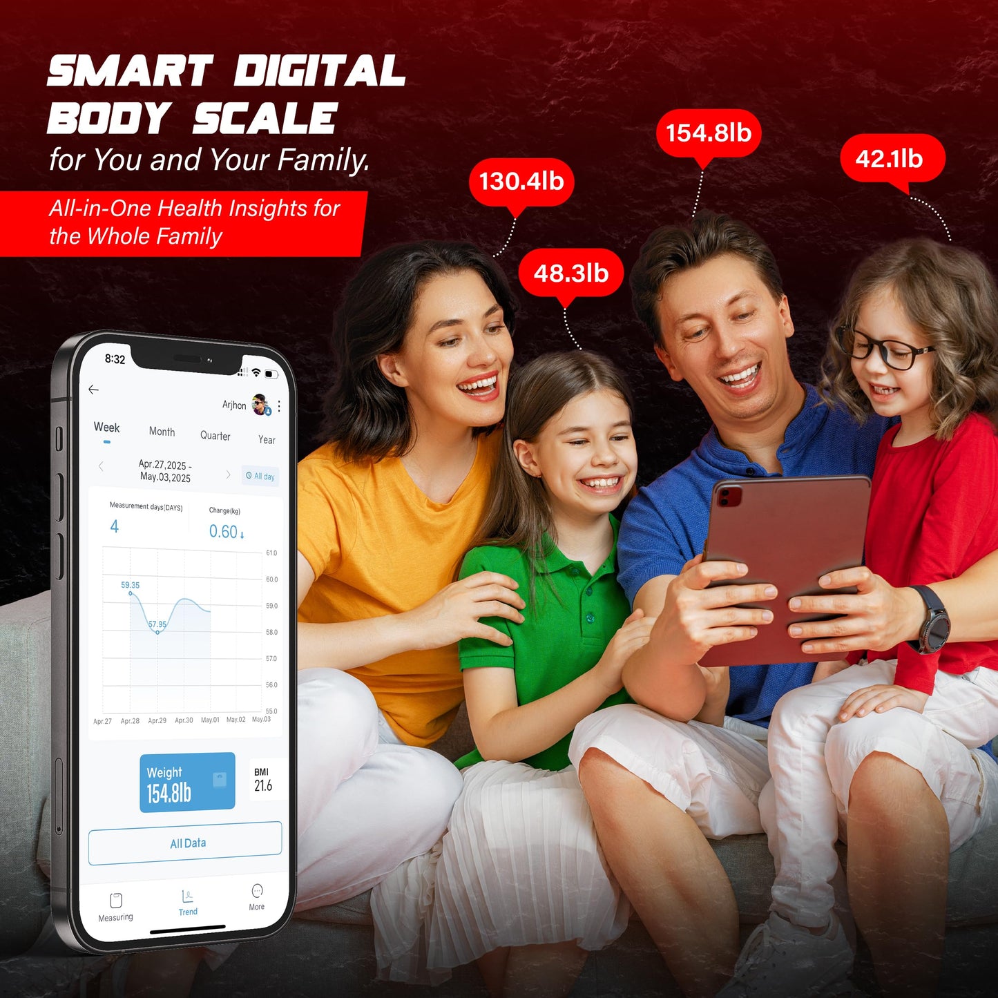 Bisonbody Smart Body Weight Scale – 29 Health Metrics Body Composition Digital Scale Analyzer– Durable Tempered Glass – 8 High Sensitivity Electrodes Sensors – Smartphone App Connection