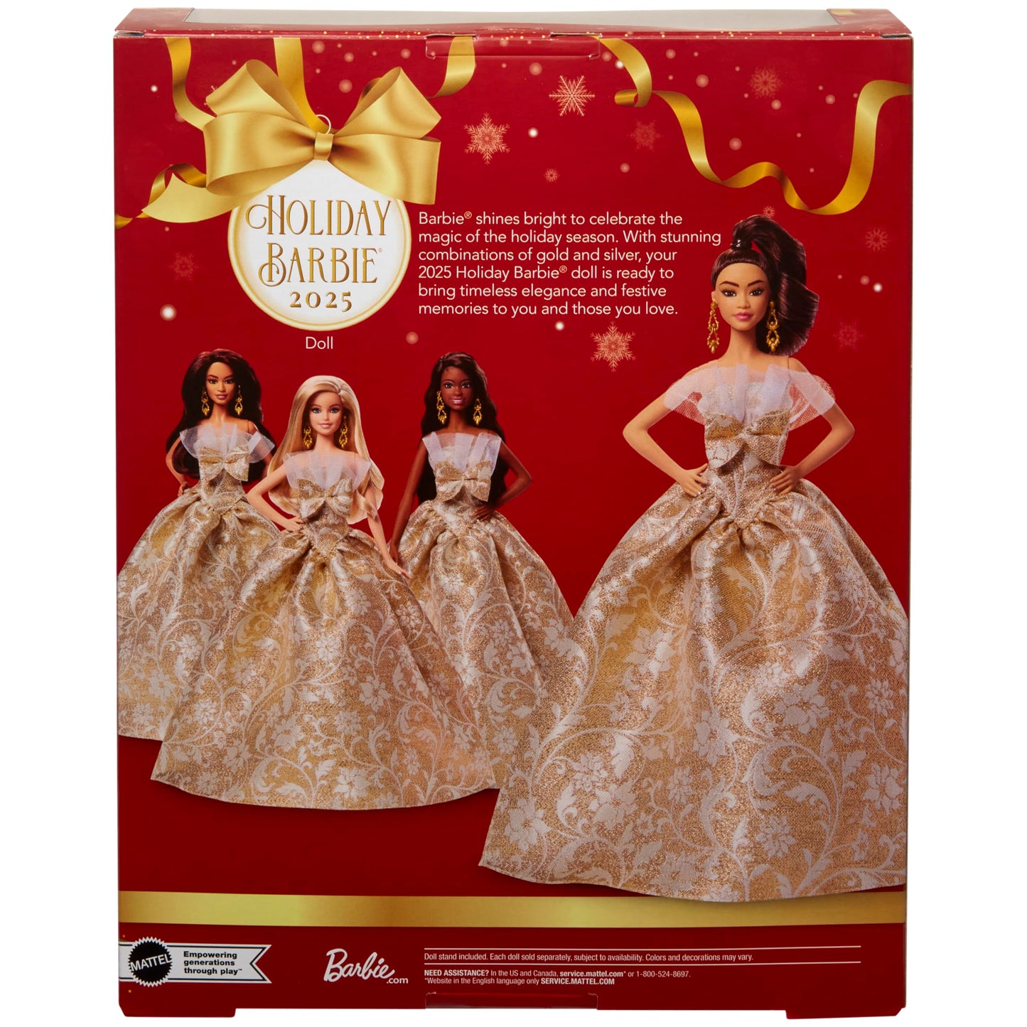 Barbie Signature Doll, 2025 Holiday Barbie Light Brown Hair Fashion Doll Wearing Silver & Gold Gown, Seasonal Collector in Displayable Packaging & Stand