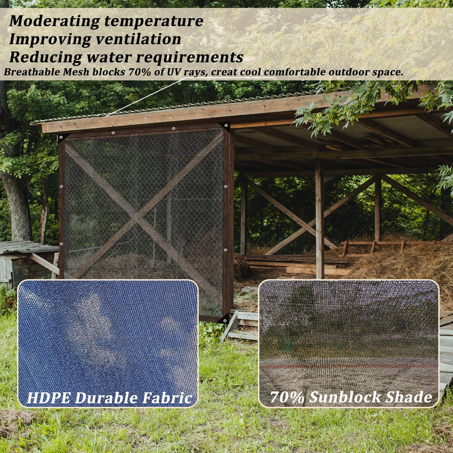 UCINNOVATE Shade Cloth 70% Sunblock Shade Net 10ft x 20ft Greenhouse Cover，UV Resistant Shade Netting Fabric Net Mesh with Grommets for Garden Patio Lawn Flower Plant Outdoor Parking Yard or Kennel