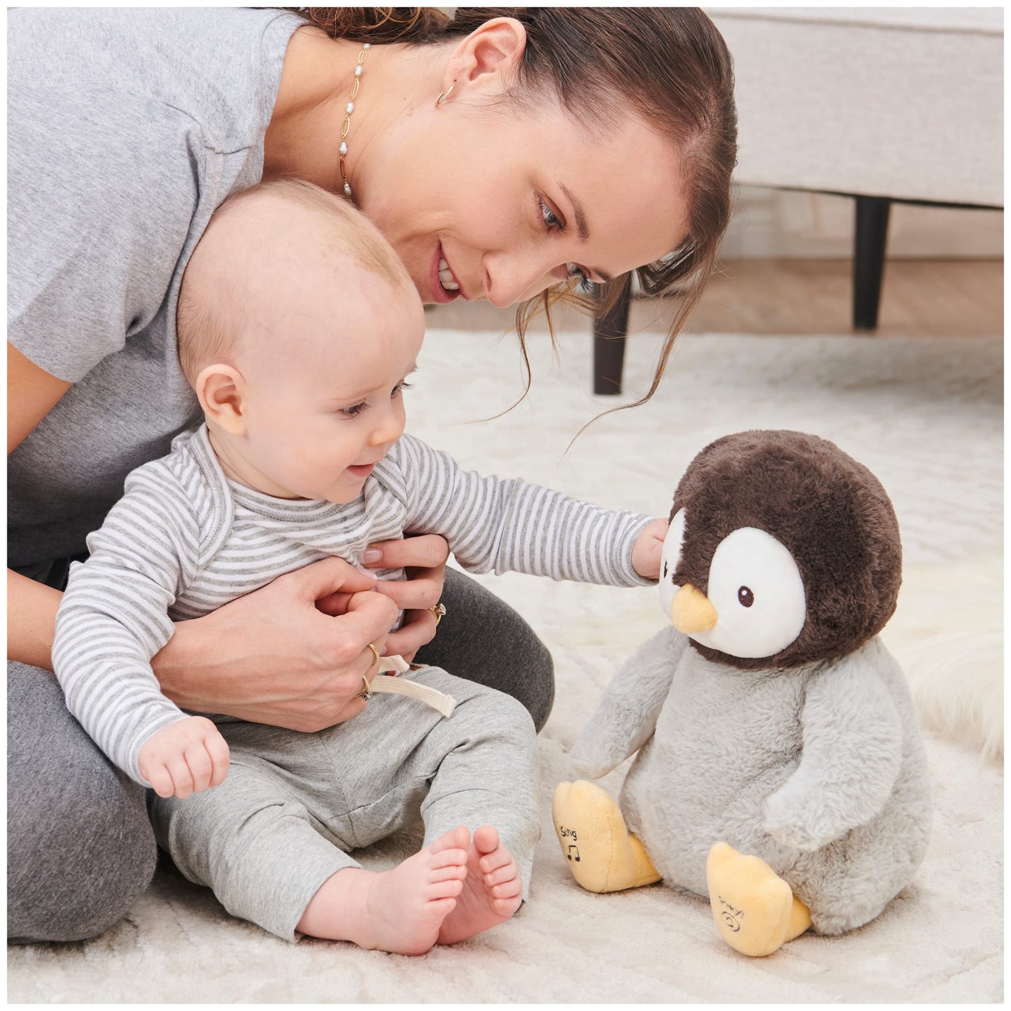 Baby GUND Animated Kissy The Penguin Plush, Singing Stuffed Animal Baby Toy for Ages 0 and Up, Black/White/Grey, 12"