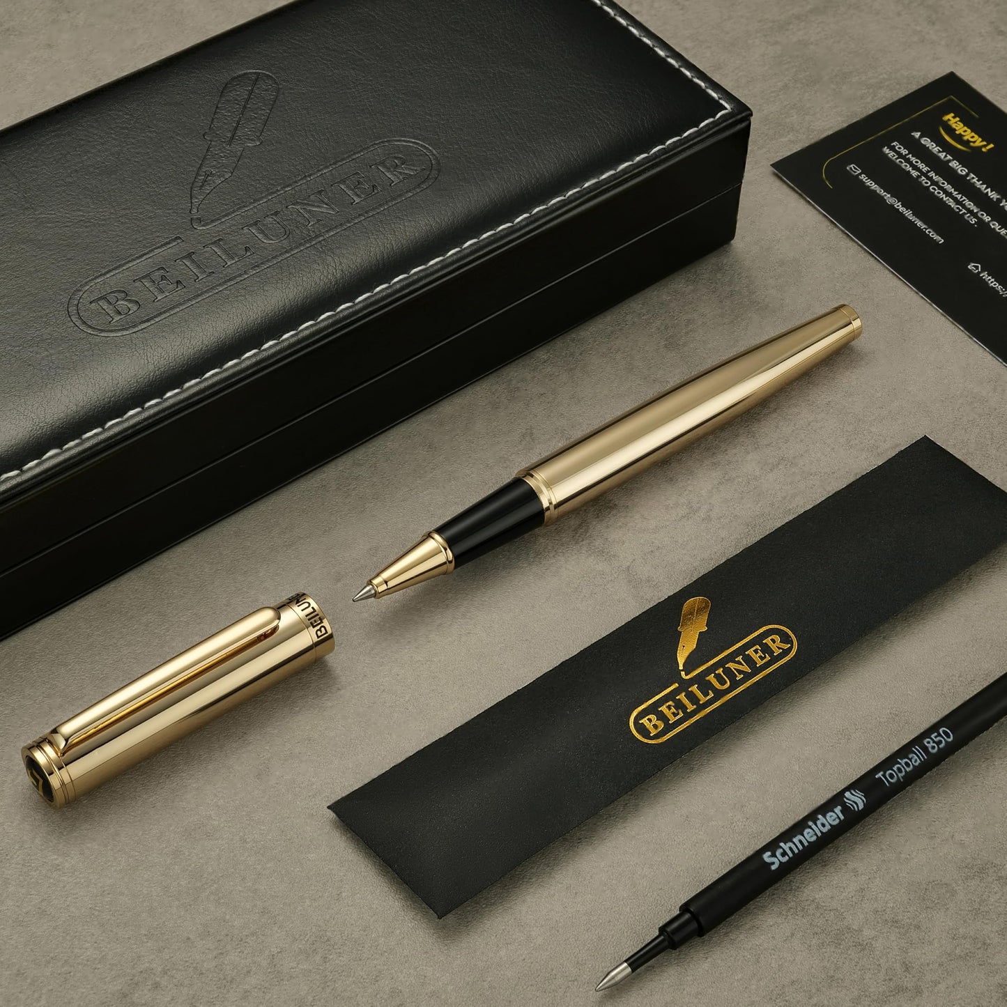 BEILUNER Luxury Rollerball Pen,Stunning Gold Pens with 24K Gold Finish, Noble and Elegant Designs,Schneider Ink Refill, Fancy Gift Set for Men & Women, Executive Writing, Office, Nice Graduation Gift