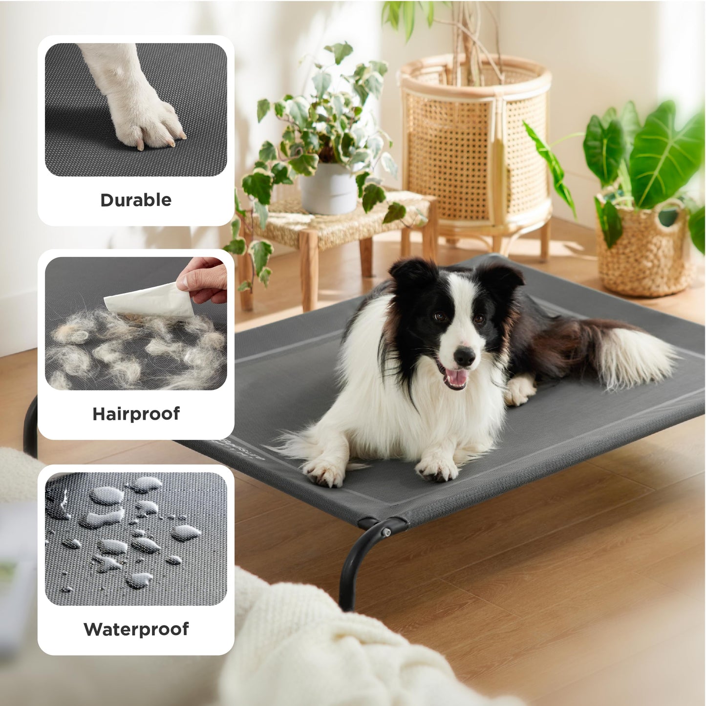 Bedsure Large Elevated Outdoor Dog Bed - Raised Dog Cot for Large Dogs, Portable Outdoor Pet Bed for Camping or Beach, Cooling Summer Frame with Breathable Mesh, Grey, 49 Inches