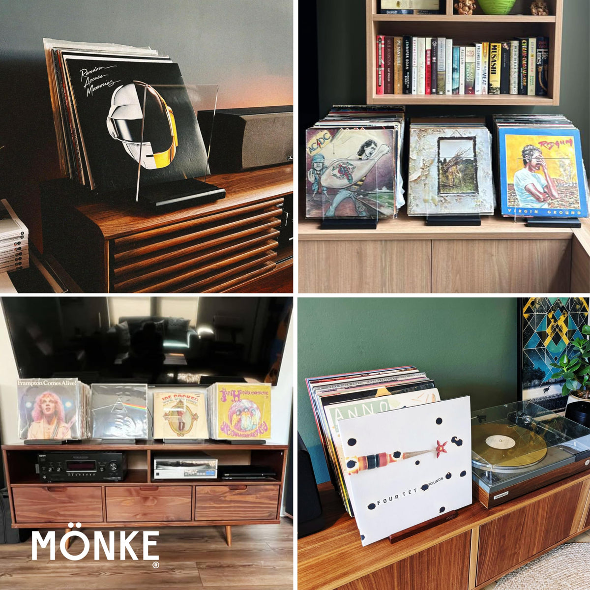 MÖNKE Premium Vinyl Record Storage - a Mid-Century Style Record Holder for Albums, 60-70 LP Capacity - Complements Any Record Player (Brown)