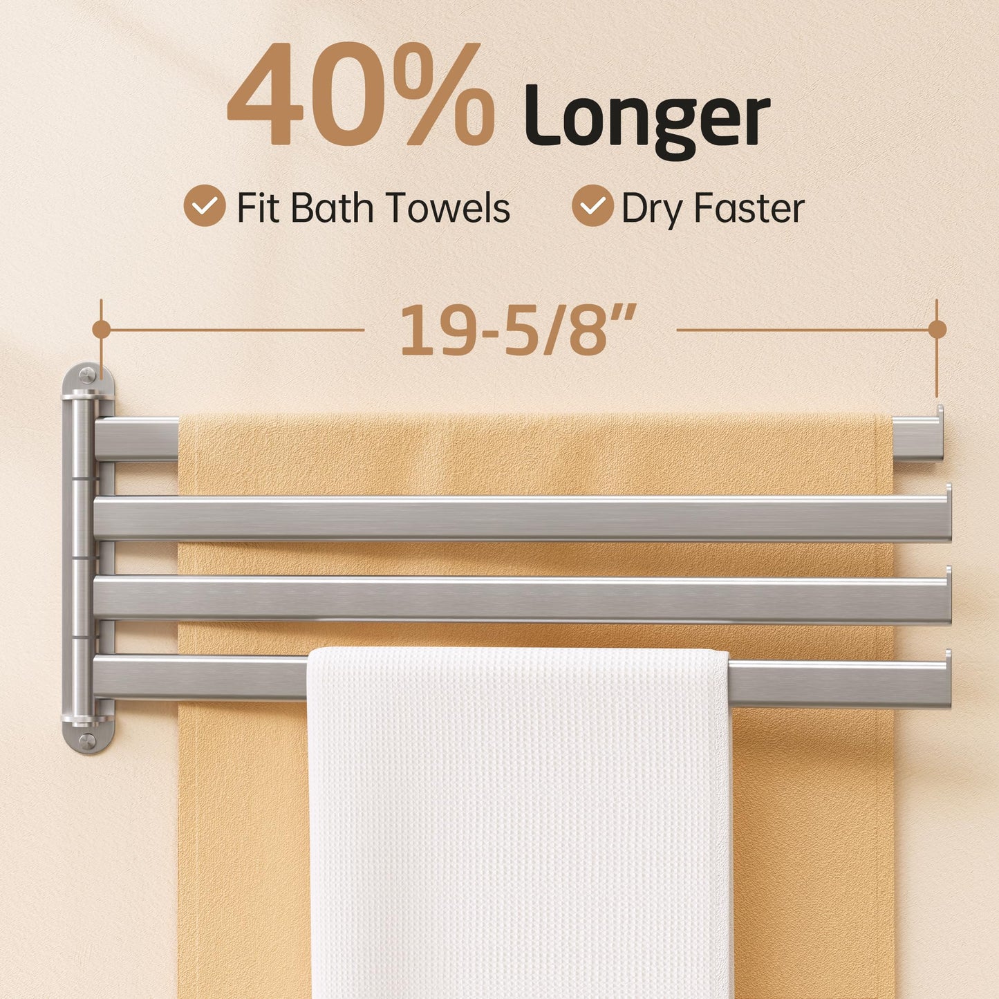 KES Swivel Towel Rack, 19.5" Extra Long Towel Rack Wall Mounted 4 Arm, Swing Out Towel Holder, SUS304 Stainless Steel Brushed Finish, A2104S4L50-2