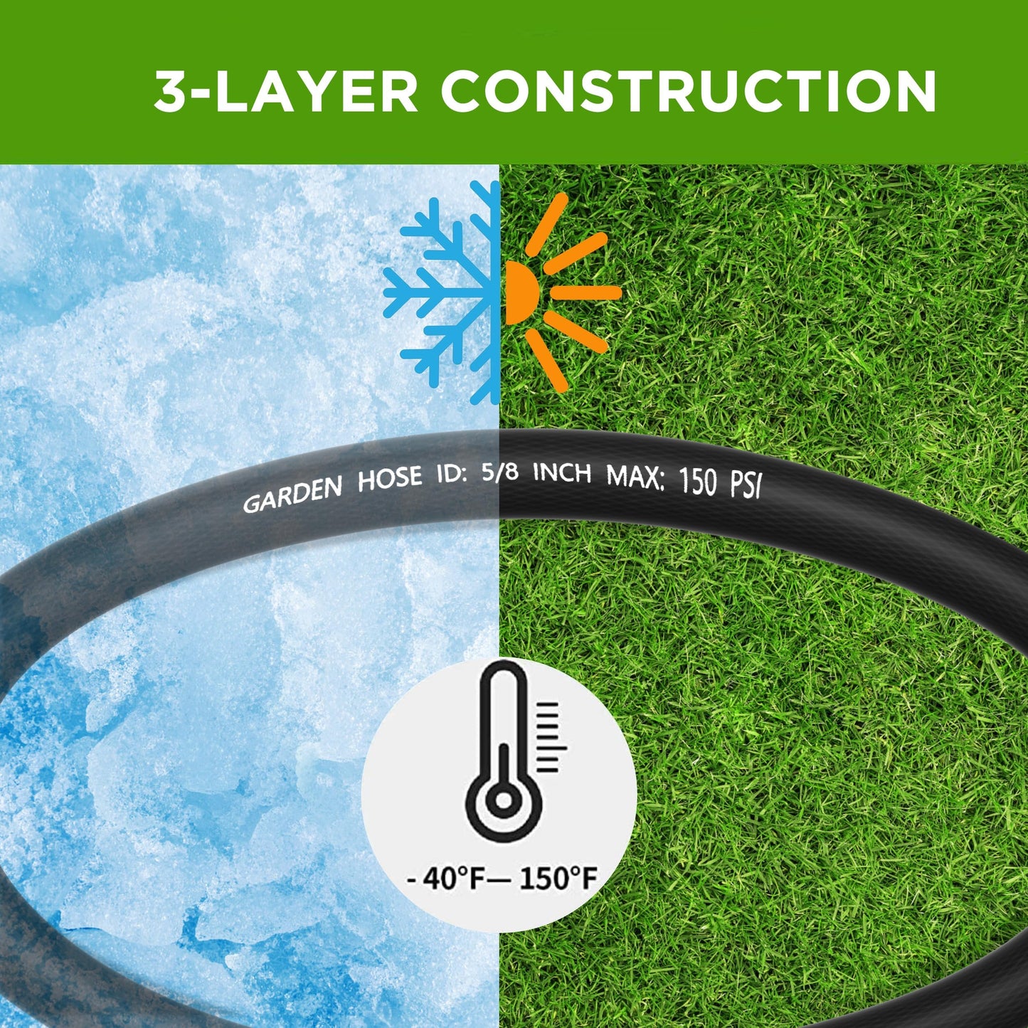 Famyards Garden Hose 100FT, 5/8'' Water Hose, Flexible and Leakproof Hybrid Garden Hose for RV, Trailer, Patio and Outdoor, Black