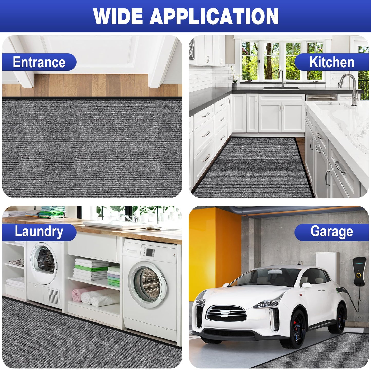 ToLanbbt 3' x 5' Front Door Mat Extra Large Commercial Industrial Rug Heavy Duty Outdoor Indoor Entryway Doormat Low Profile Welcome Entry Door Mat Non Slip Backing for Entrance Home Office, Gray