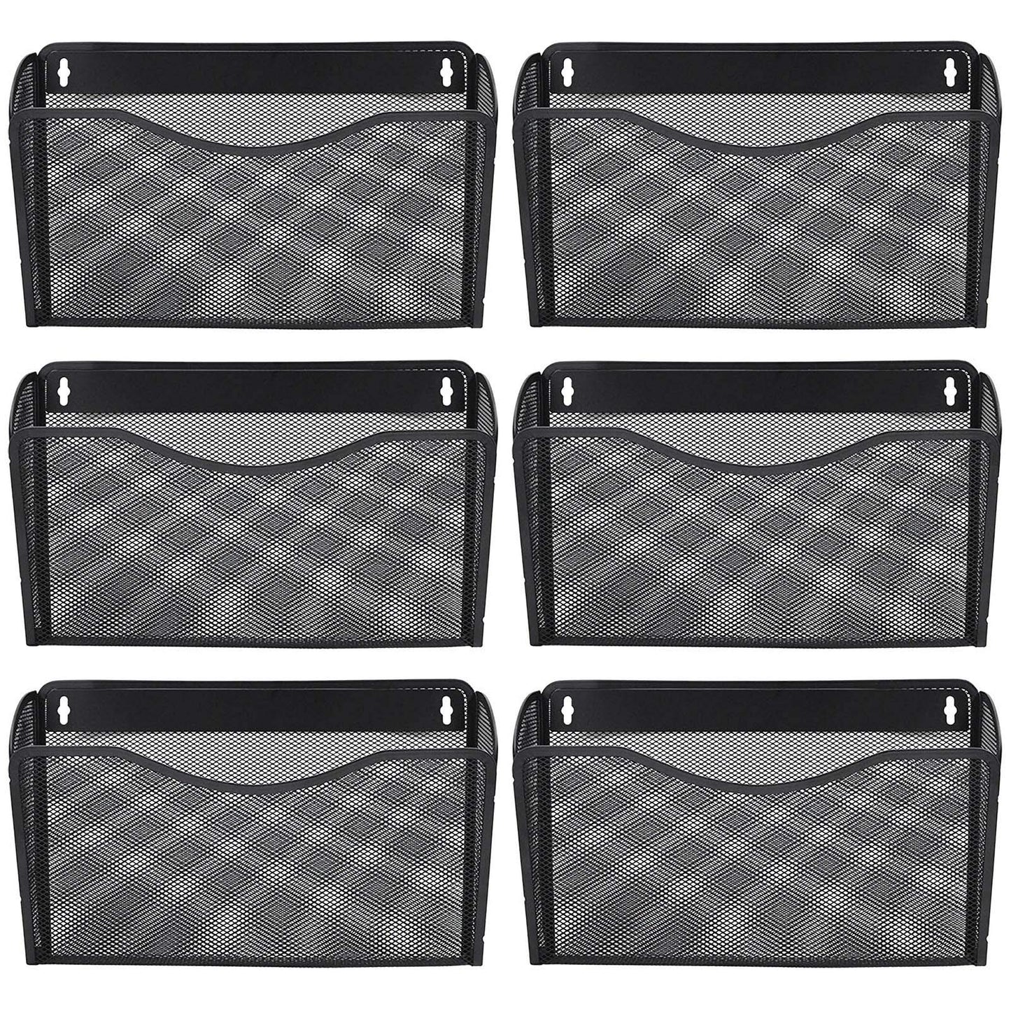 EASEPRES 6 Pack Mesh Wall Mounted File Holder Organizer Metal Hanging Vertical Paper Mails Rack Storage Wire Document Filling Holder Pocket for Office and Home, Black