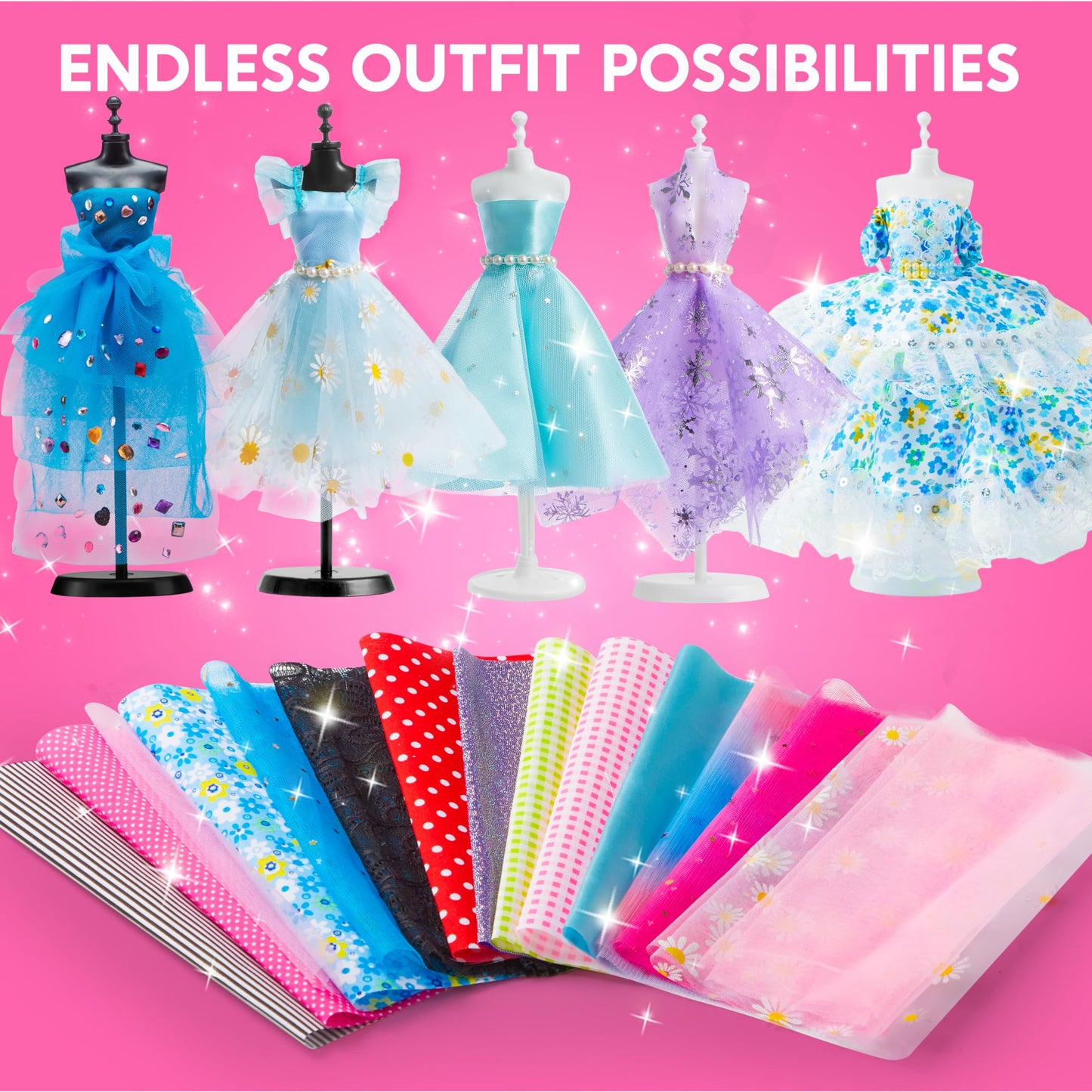 Klever Kits 400+PCS Fashion Design Crafts for Kids Art and Crafts Toy DIY Sewing Crafts with 3 Mannequins for Girls Aged 8-12，Christmas Toys Gifts for Kids