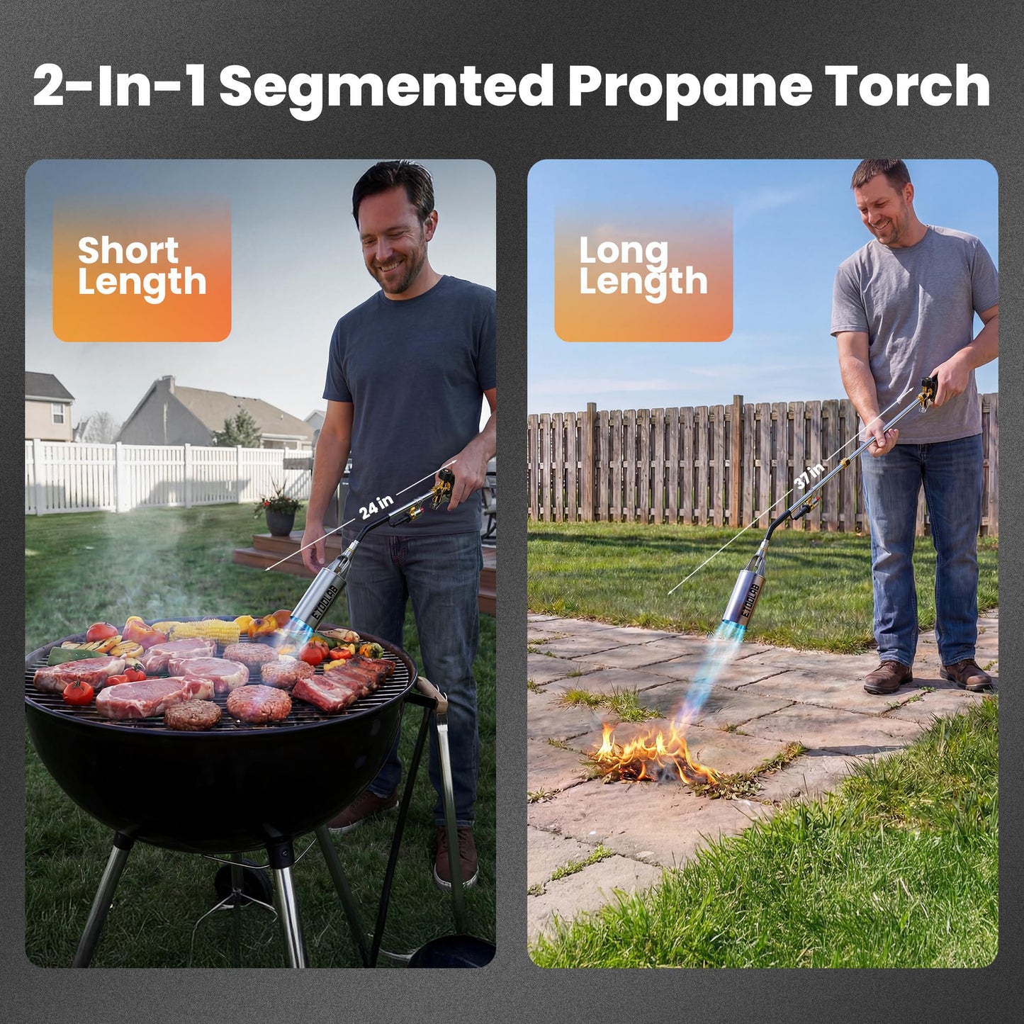 Propane Torch Weed Burner - 1,800,000 BTU Heavy Duty Weed Torch with Long Hose and Self Igniter, 2-in-1 Two Modes Design Blow Torch for Weeding, Roof Asphalt, Melting Ice Snow,Road Paint Removing,BBQ