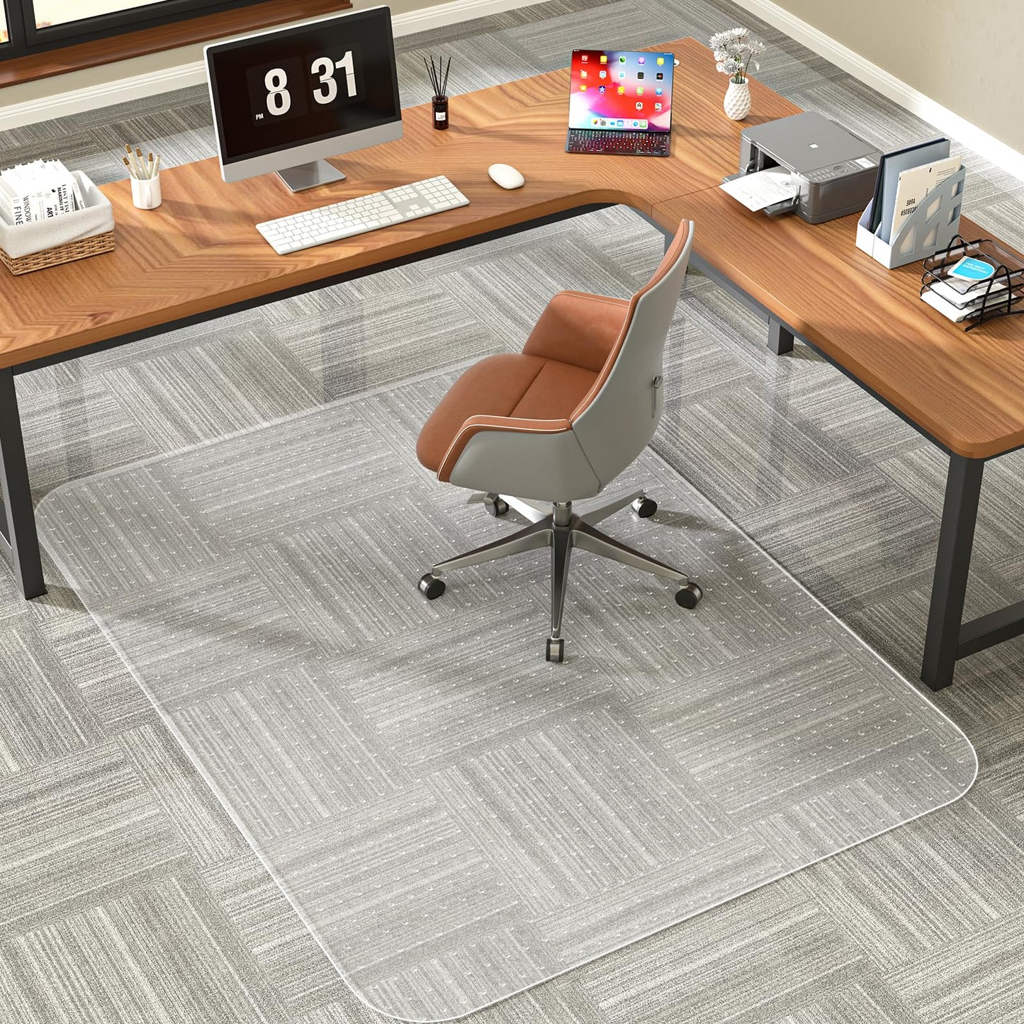 MESHDO Office Chair Mat for Carpet, 48" X 60" X 0.09" Clear PVC Carpet Chair Mat with Non-Slip Studded for Home and Office Low Pile Carpets